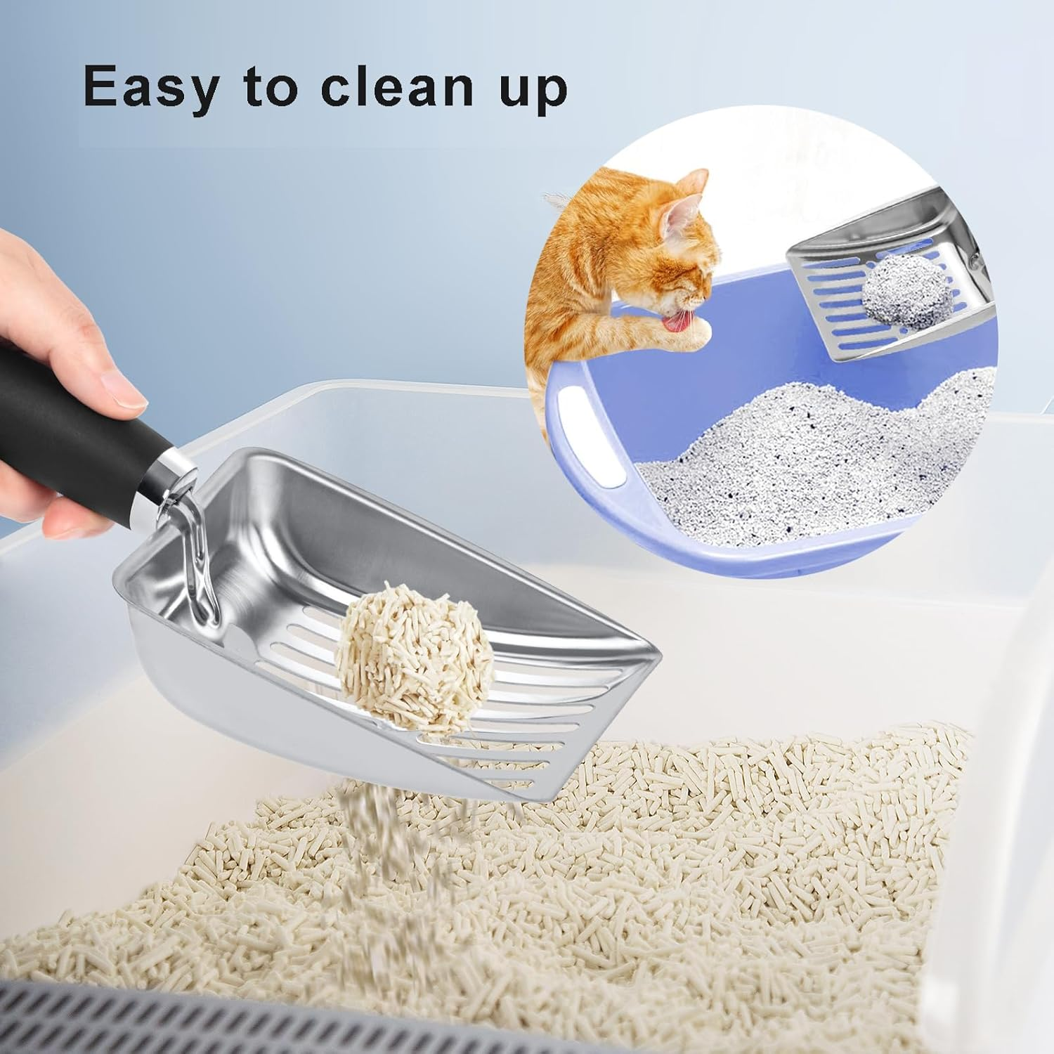 CUBETA Stainless Steel Cat Litter Scoop, Metal Cat Litter Scoop, Kitty Metal Scoop, Sturdy Mesh Scoop for Easy Cleaningfor Litter Pan (Silver Gray) image number 1