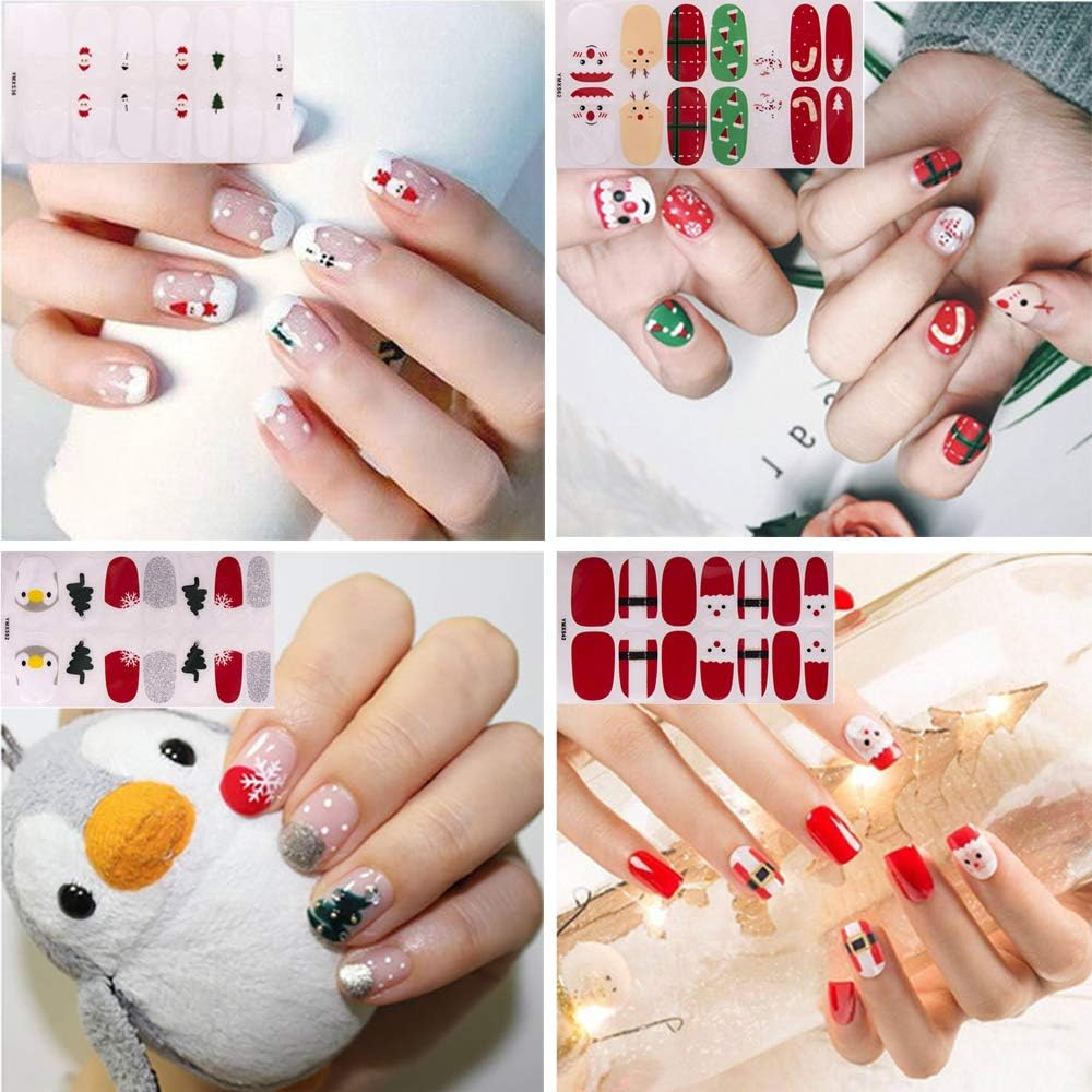 EBANKU Christmas Adhesive Nail Polish Stickers 8 Sheets Full Wraps Nail Art Adhesive Decals Christmas Manicure Decal Kit for Woman Girls(With 1Pcs Nail File) image number 6