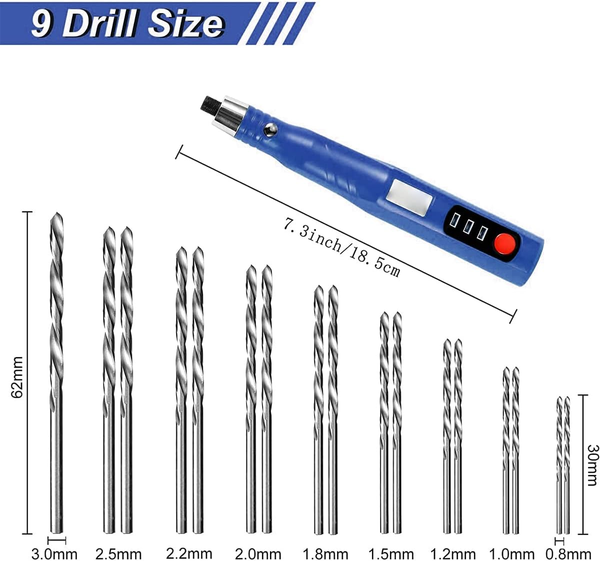 Electric Hand Drill Cordless Rotary Tool with 3 Adjustable Speed Rechargeable Electric Engraving Pen Portable Mini Engraver Tools for Wood Resin Plastic Pearl Etc. (Blue) image number 1