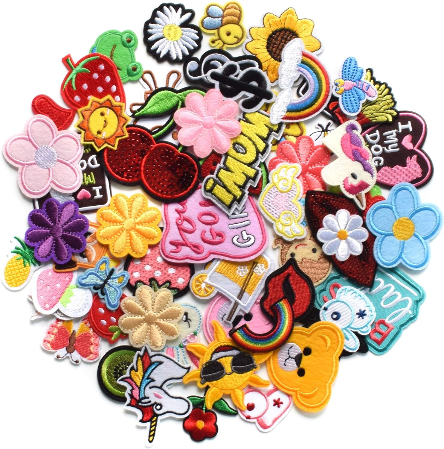 60Pcs Random Assorted Styles Embroidered Patches, Bright Vivid Colors, Sew On/Iron on Patch Applique for Clothes, Dress, Hat, Jeans, DIY Accessories image number 5