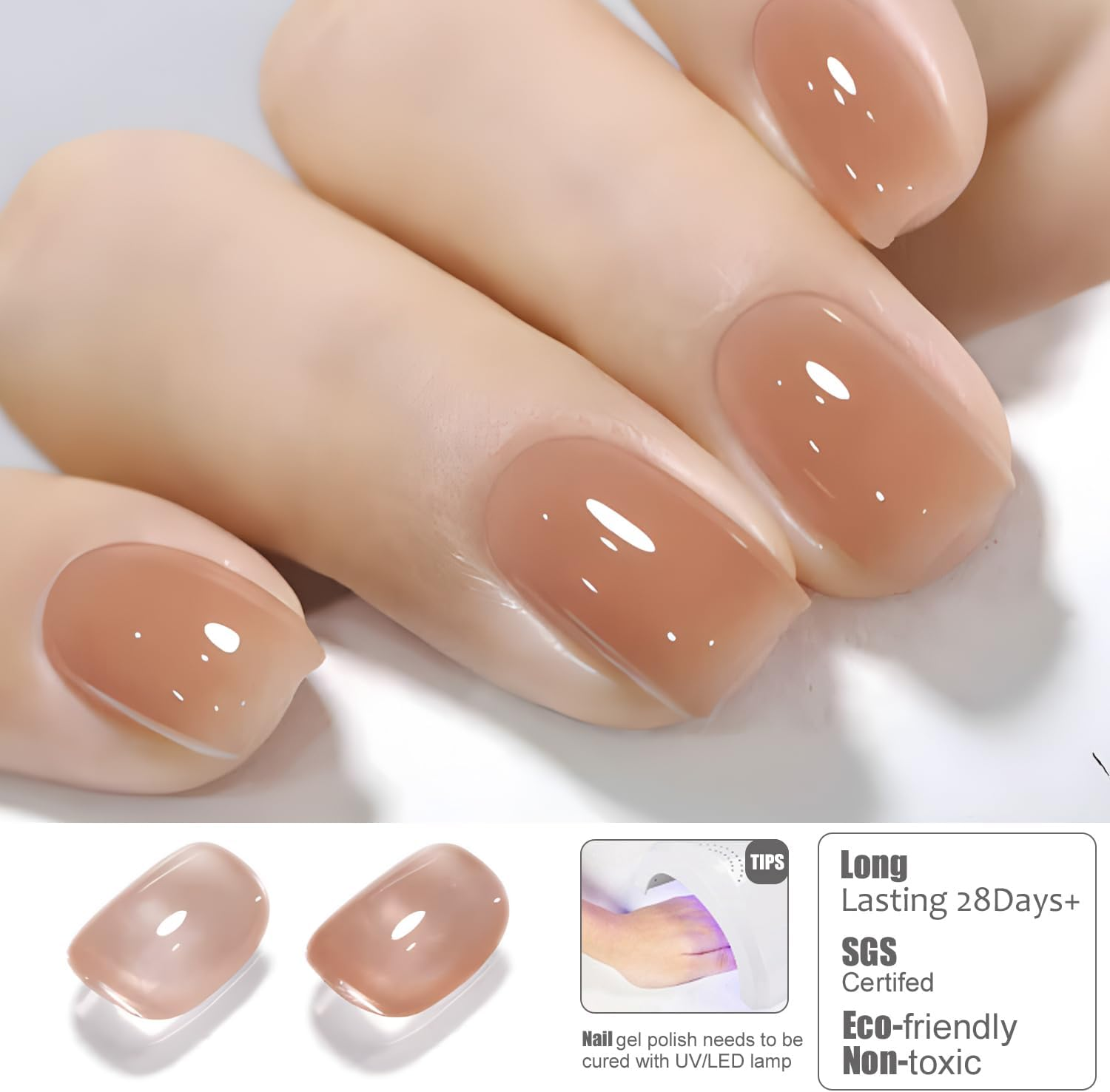 Vishine 16Ml Sheer Brown Nude Jelly Gel Polish Translucent Nude Crystal UV Gel DIY at Home Nail Art Soak off Brown Nude Shade E040 - Dusty Rose Pink - E042 image number 5