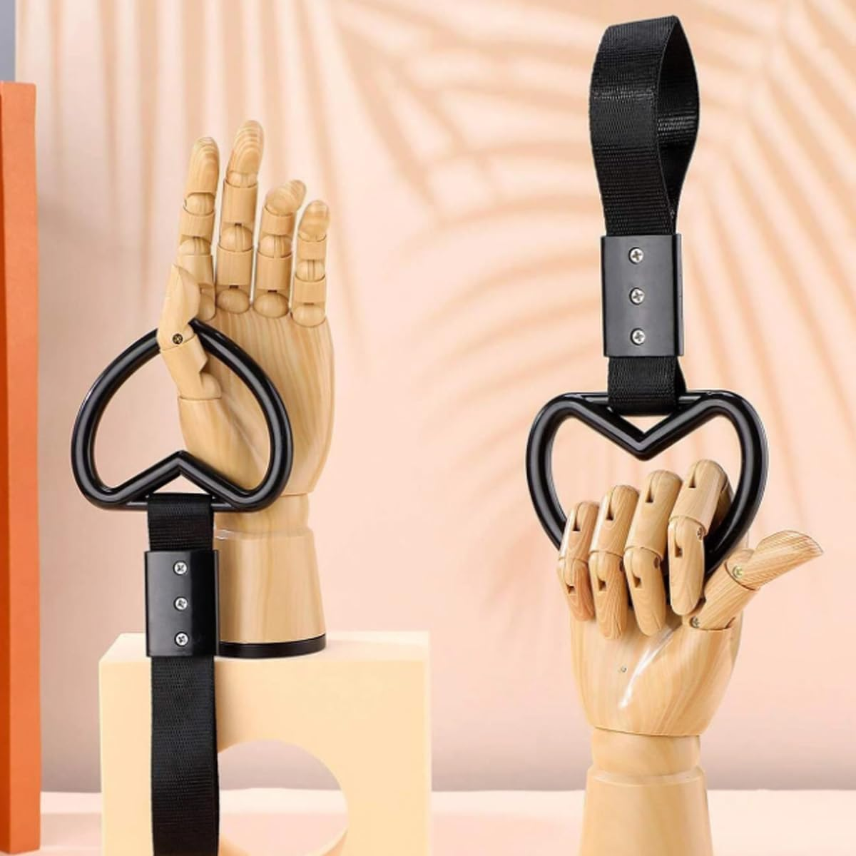 Aimall Heart-Shaped Car Handle Strap, JDM Electrostatic Decorative Warning Ring, Durable Black Plastic, Non-Slip Grip for Safe Car Entry, 9.2 Inch image number 3