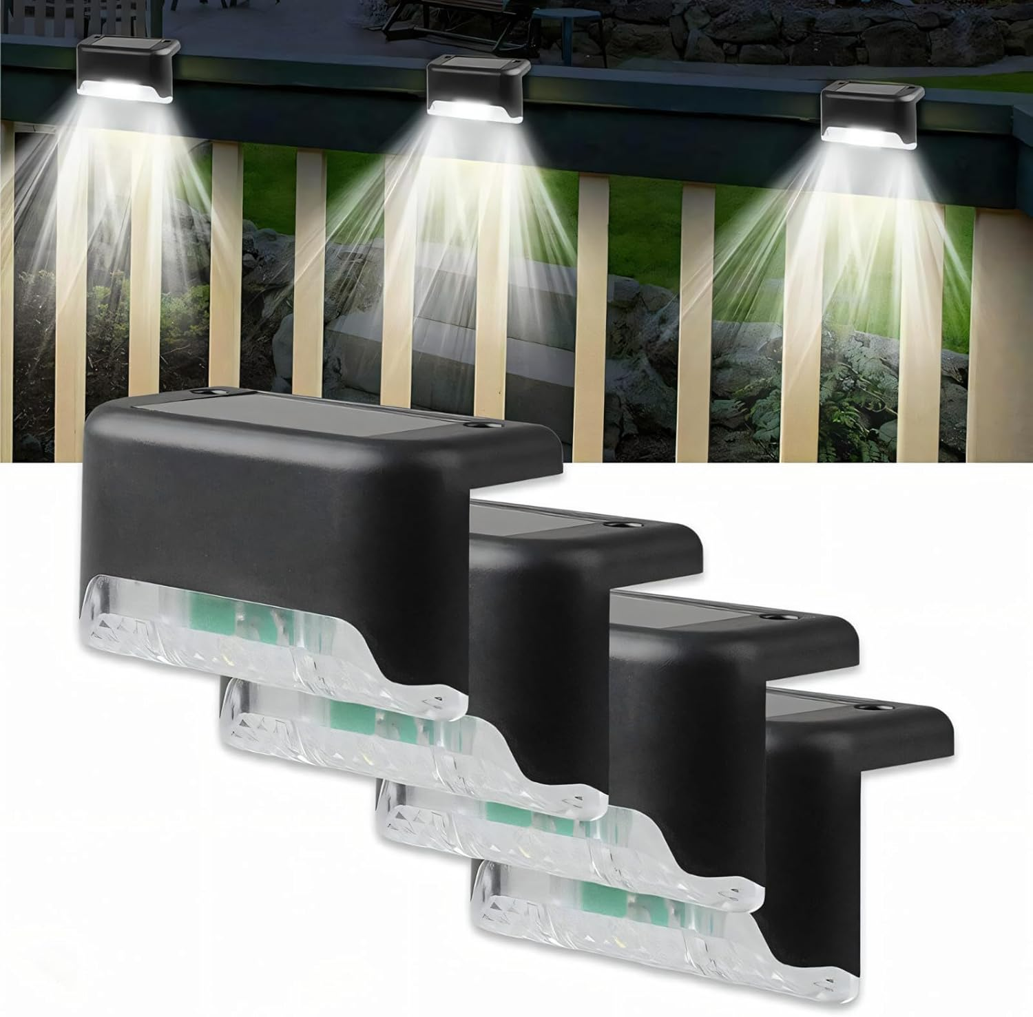 Solar Deck Step Lights Outdoor 4/8/12/16/20 Pack Solar Step Light Waterproof Led Solar Lights for Outdoor Stairs Step Fence, Railing, Yard and Patio Cool White, Warm White (Cool White, 12 Pieces Pack)