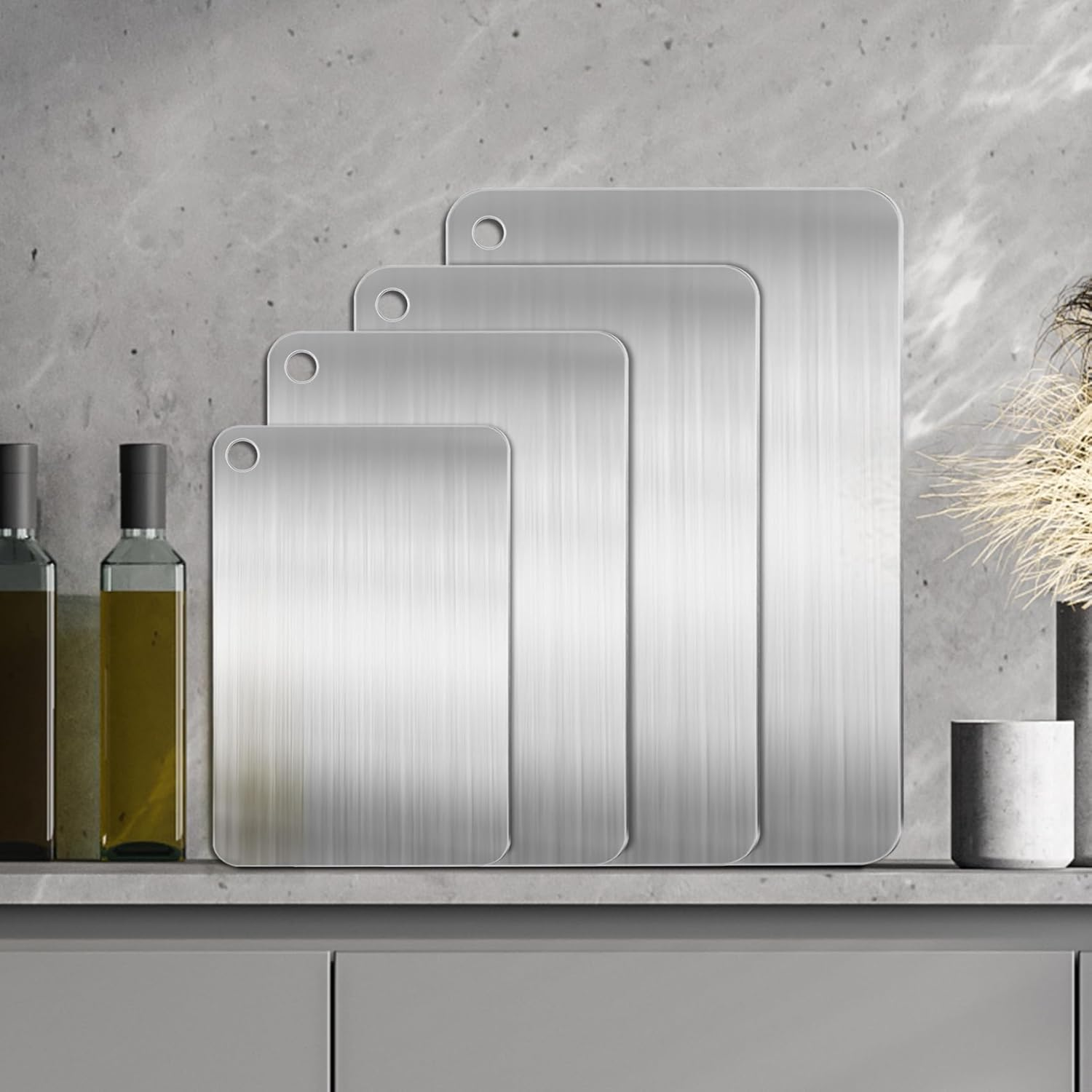 Hcskoss 4 PCS Stainless Steel Chopping Board Set,Cutting Boards for Kitchen,Double Sided Thickened Cutting Board,Chopping Board Set for Kitchen Home Cooking Outdoor image number 2