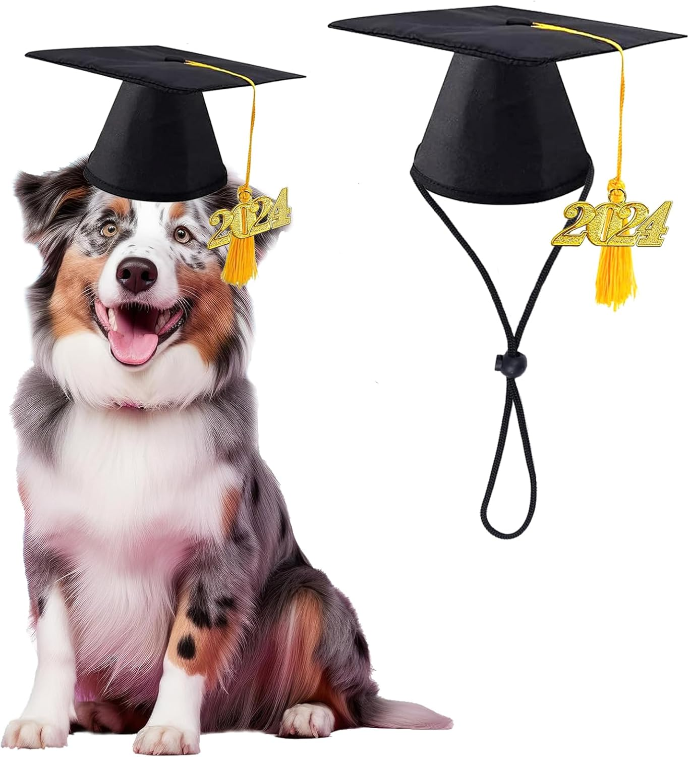 Pet Graduation Cap with 2024 Black Tassel - Dog Hat Costume for Cats and Puppies - Holiday Outfit Accessory for Party Dress-Up and Photo Prop (Black)