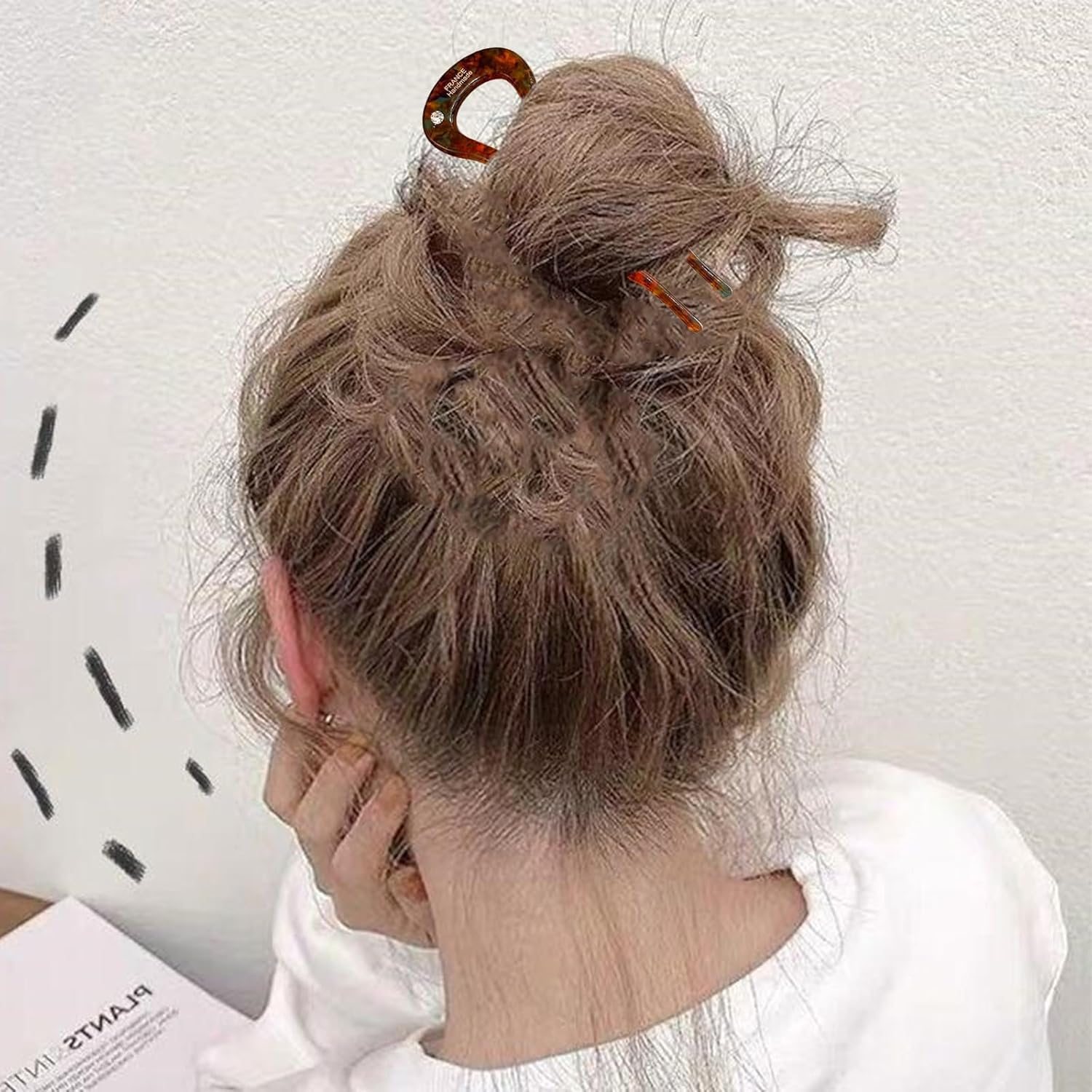 2Pcs French Rhinestone Hair Pins, U Shaped French Pin Rhinestone Style Hair Sticks Clip French Twist Hair Pin for Women Girls Thick Long Hair, Orange & Brown image number 4