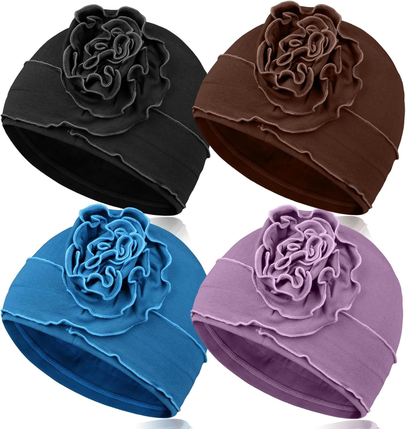 Dumrotite 4 Pieces Cotton Chemo Headwear for Women, Breathable Cancer Headwear Elastic Chemo Hats for Women with Hair Loss