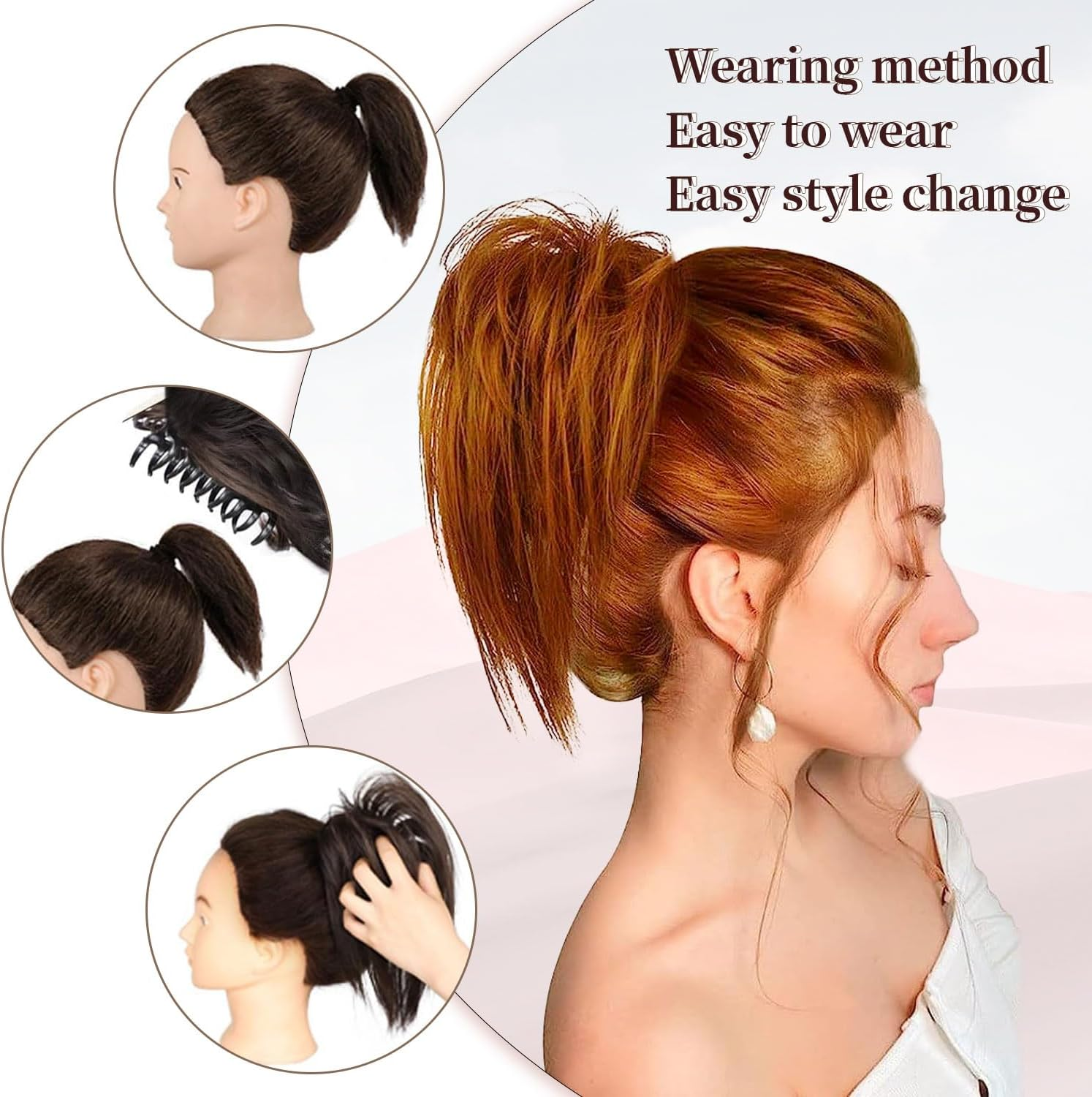 Fulang Hair Pack of 2 Ponytail with Clip Hairpiece with Elastic Band Large Bun Claws Clip Hairpiece Messy Bun Hairpieces Wavy Natural Synthetic Hair Scrunchie Women image number 1