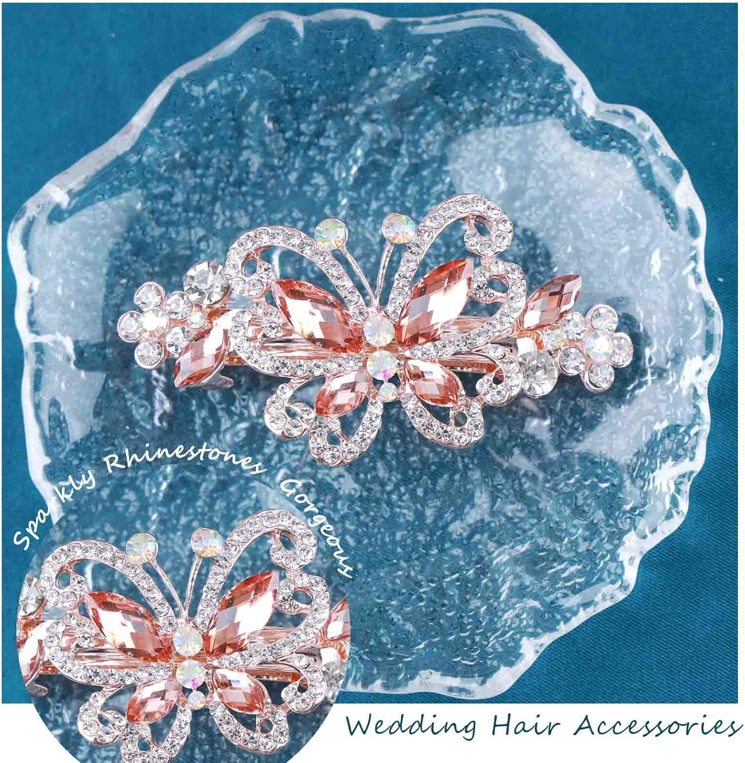 Tseenyi Crystal Farfalla Hair Clip Rhinestone Wedding Hair Clip Sparkling Bridal Crystal Decorative Hair Clip Gold Crystal Flower Headpiece Women and Girls (Champagne Crystal) - Champagne image number 2
