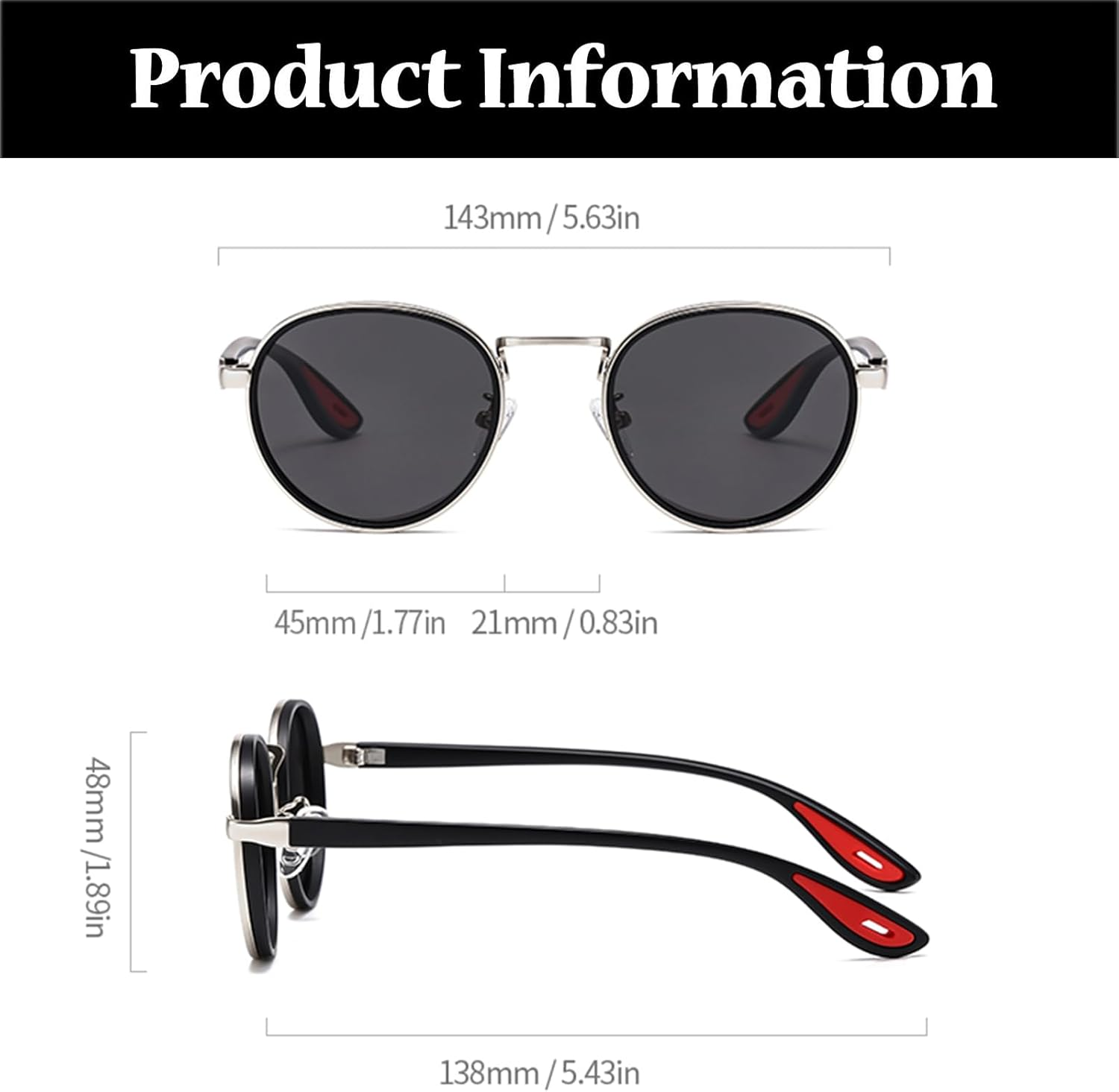 LJCZKA Retro round Polarized Sunglasses for Men Women Vintage Circle Polarised Sunglasses Trendy Metal Frame UV400 Protection - Black Grey image number 5