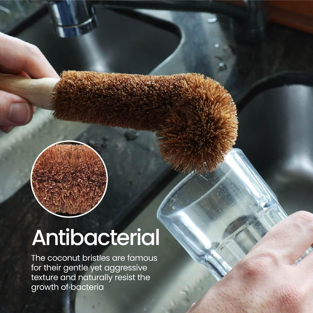 Eco Basics Natural plus Cup & Mug Brush &ndash; Ethically Handmade by Female Artisan, Natural Rubber Wood & Coconut Fibers, Plastic-Free, 24X6 Cm, Eco-Friendly Cleaning for Cups & Mugs image number 1