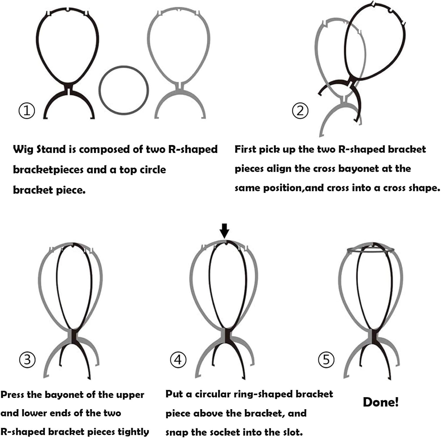 3 Pack Wig Stands, Hat Display Stand，Plastic Folding Wig Holder,Portable Wig Head Stands Collapsible Wig Holders for All Wigs and Hats 13.8 Inches（Black） image number 6