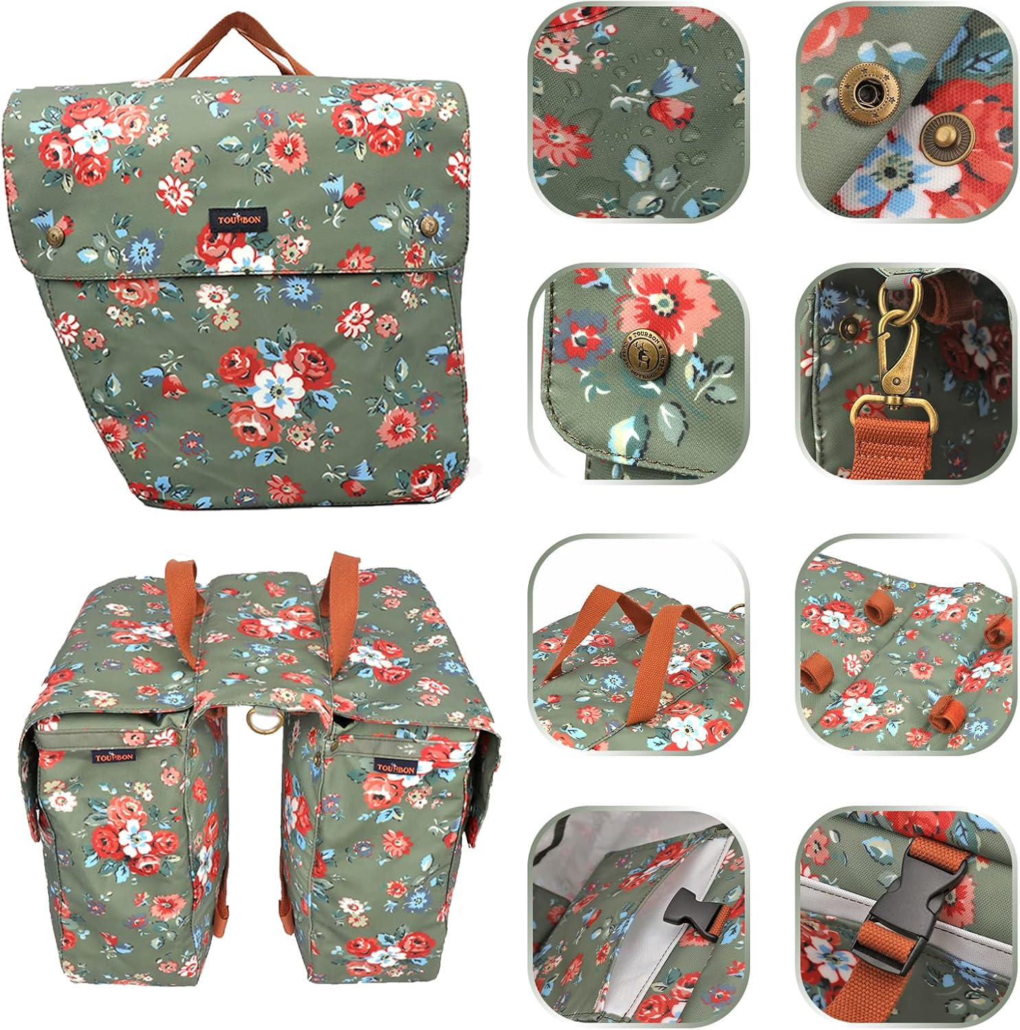 Tourbon Canvas Bike Bags Rear Rack Roll-Up Bicycle Double Panniers Waterproof image number 1