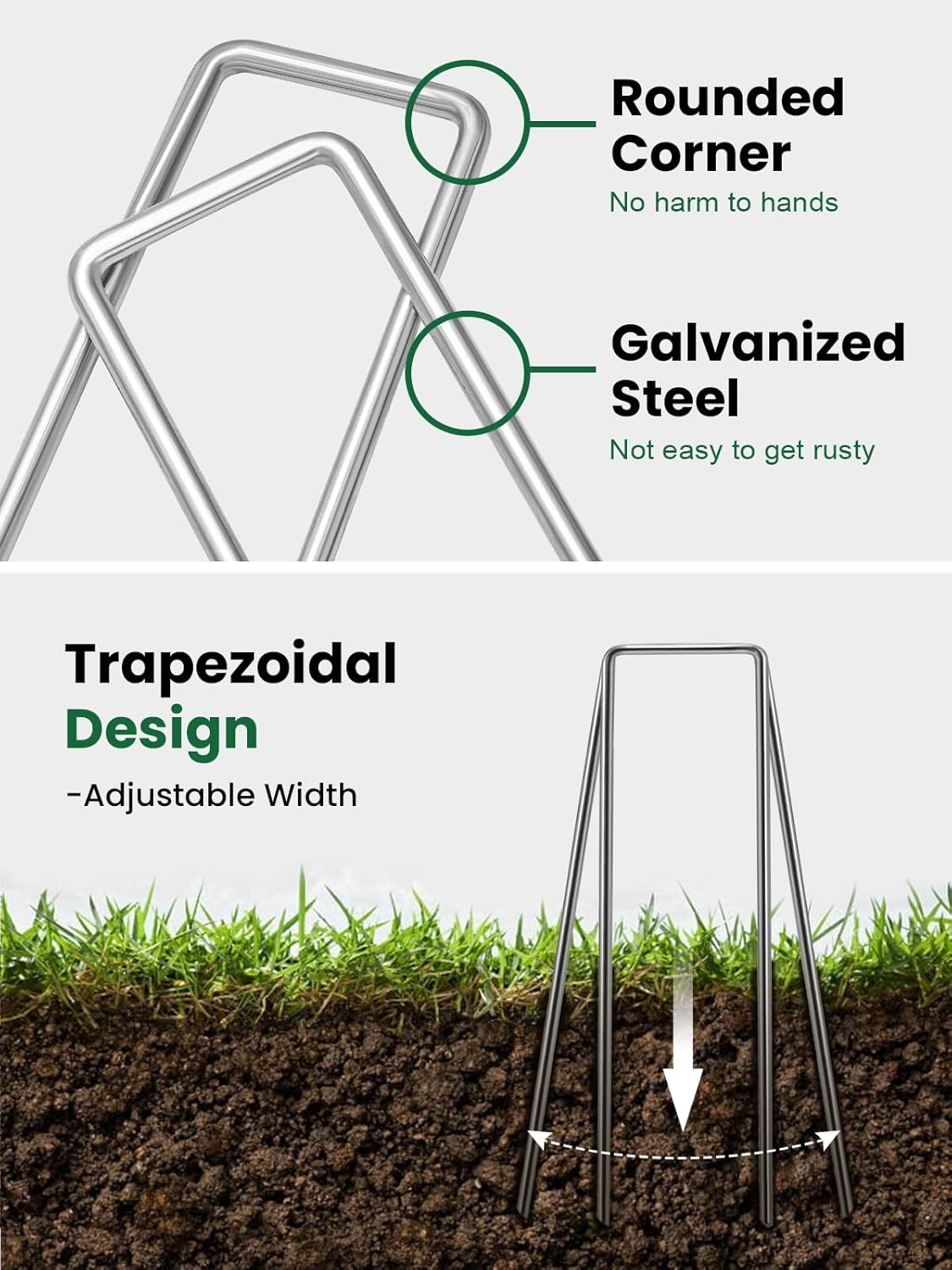 100-Pack 6 Inches Heavy Duty 11 Gauge Galvanized Steel Garden Stakes Staples Securing Pegs for Securing Weed Fabric Landscape Fabric Netting Ground Sheets and Fleece image number 2