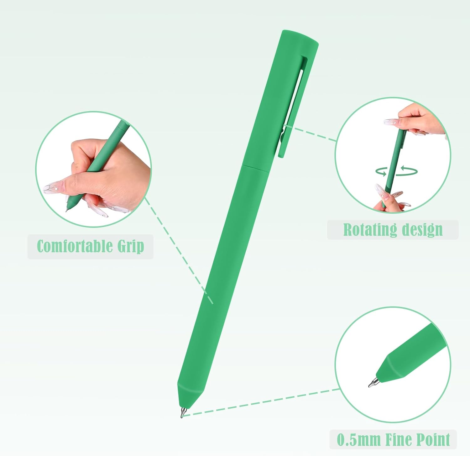 BAYTORY 8Pcs Colored Gel Pens, 0.5Mm Fine Point Multicolored Ink Pen，Colorful Pens Smooth Writing for Note Taking and Marking Supplies (Green) image number 1