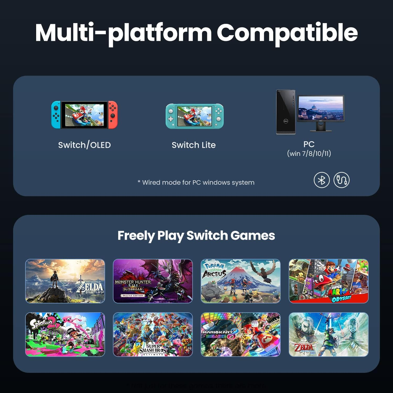 Wireless Switch Controller, Pro Controllers Compatible with Switch Lite/Oled/Android/Ios/Pc, One-Key Pairing Gamepad with 9-Color RGB Leds 1000Mah Battery 6-Axis Motion Wake up Function image number 1