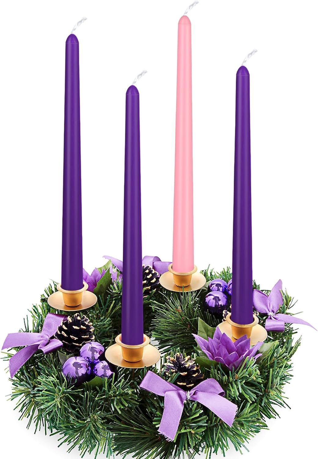 Christmas Product | 4 Pack Advent Candle Set, 3 Purple and 1 Pink Taper Candles, 10 Inch Smokless and Dripless Candlesticks Bulk for Advent Christmas Seasonal Celebration image number 4
