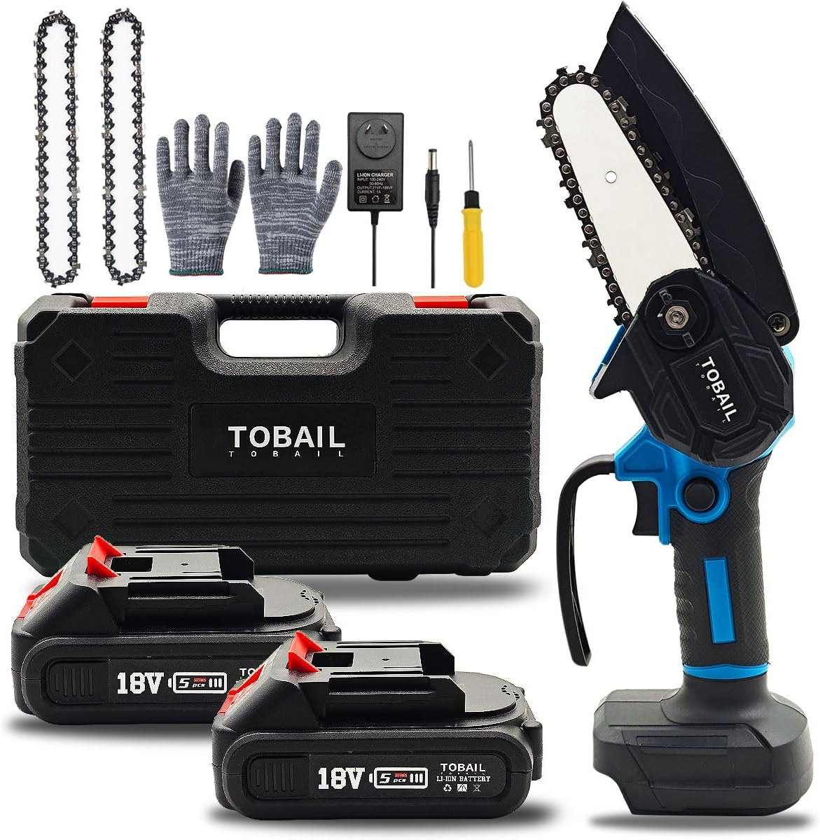 2 Battery 4" Mini Cordless Chainsaw, Rechargeable Electric Pruning Chain Saw, One-Handed Portable Chainsaw for Branch Wood Cutting Garden Tree Logging Trimming image number 3