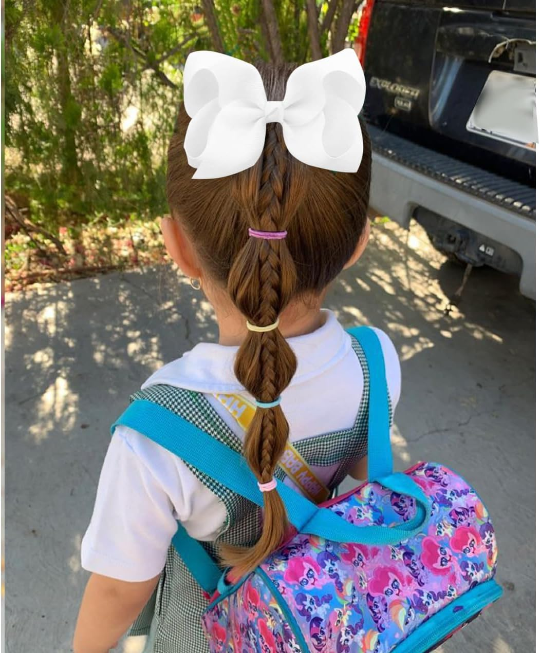 6 PCS 6" Hair Bows for Girls Alligator Clips Grosgrain Ribbon Solid Color Hair Accessories Toddler Bows for Girls Kids(White, 6 Count)