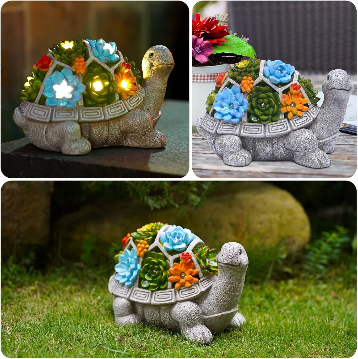 Garden Decor Outdoor Statue Succulent - Solar Turtle Figurine Lawn Decoration Tortoise for Patio, Balcony, Yard, Lawn Ornament image number 2