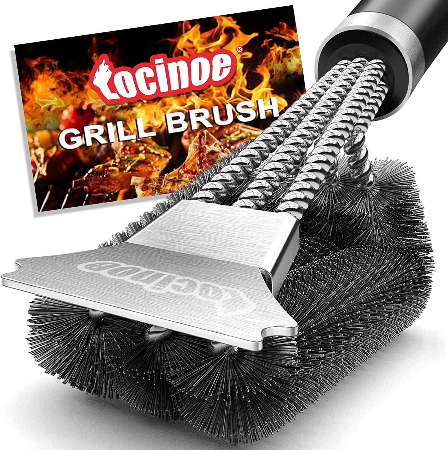 Grill Brush and Scraper - Extra Strong BBQ Cleaner Accessories - Safe Wire Bristles 18" Stainless Steel Barbecue Triple Scrubber Cleaning Brush for Gas/Charcoal Grilling Grates, Wizard Tool&hellip; image number 2