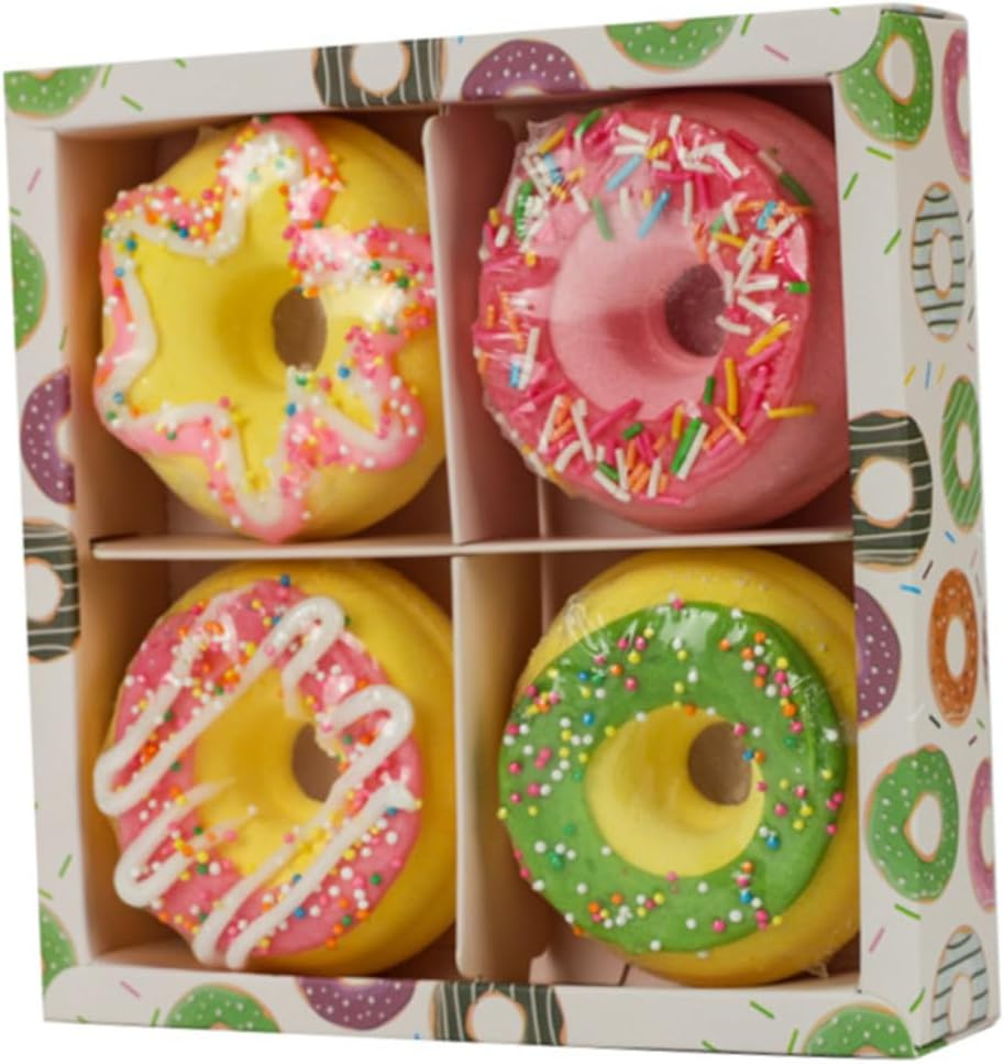 LOLIPPYY Doughnut Shape Shower Bombs 100G Set of 4 Moisturizing Bath Salts for Boys and Girls Essential Oils Fun Bath Time Experience Random Style image number 1