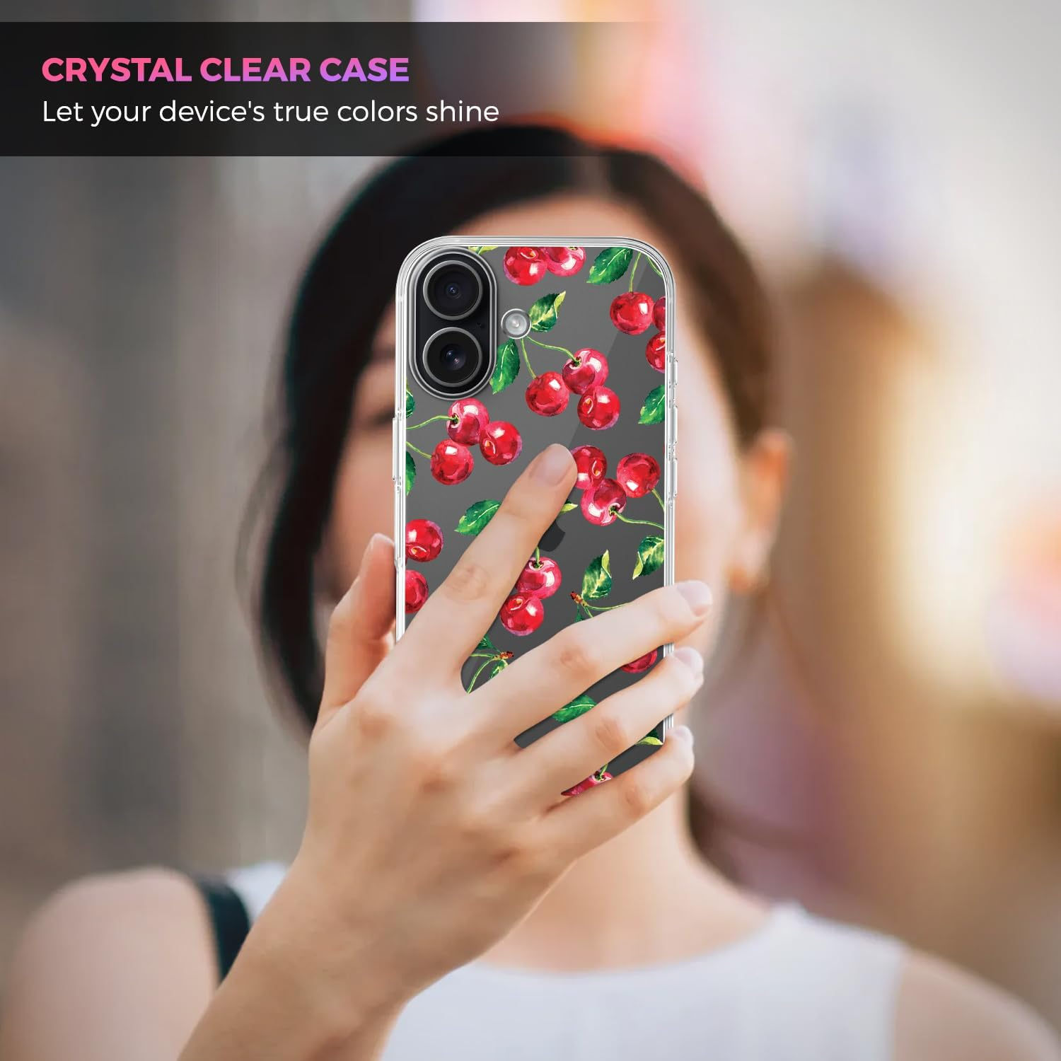 Glamcase Clear Case for Iphone 17, Iphone 17 Case - Cherry Watercolor Pattern Design Printed Crystal Clear Acrylic Protective Designer Back Clear Case/Cover for Iphone 17