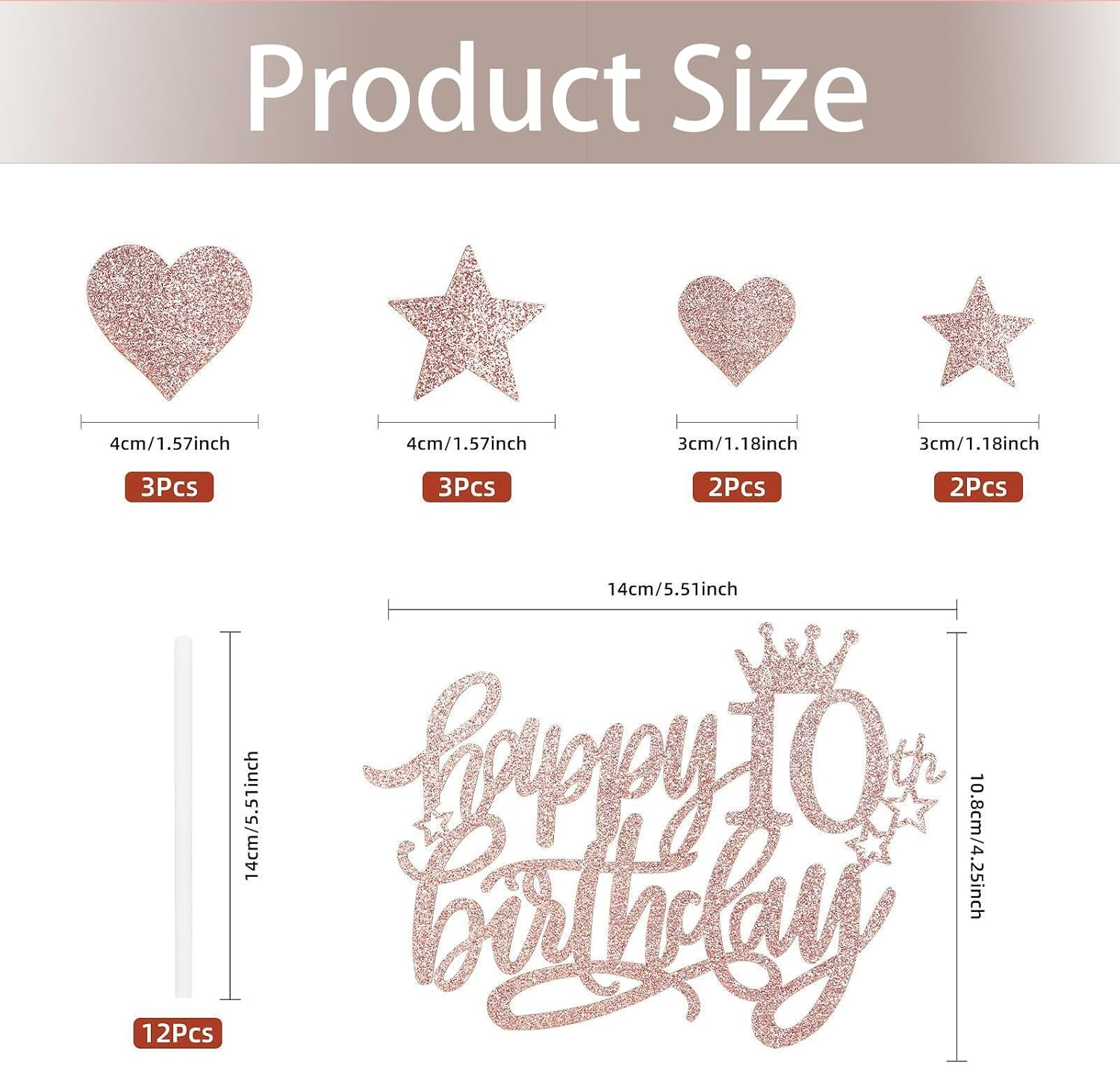 Birthday Decorations - Happy 50Th Birthday Cake Toppers Set (Rose Gold Glitter Heart & Stars) Birthday Gifts for Women Cake Decor for Women&rsquo;S 50Th Birthday Party image number 5