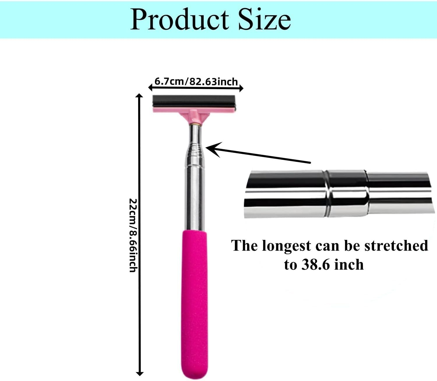 2-In-1 Car Mirror Squeegee, Portable Rearview Mirror Wiper, 98Cm Long Handle Mini Squeegee for Glass Windows (Black + Pink) image number 2