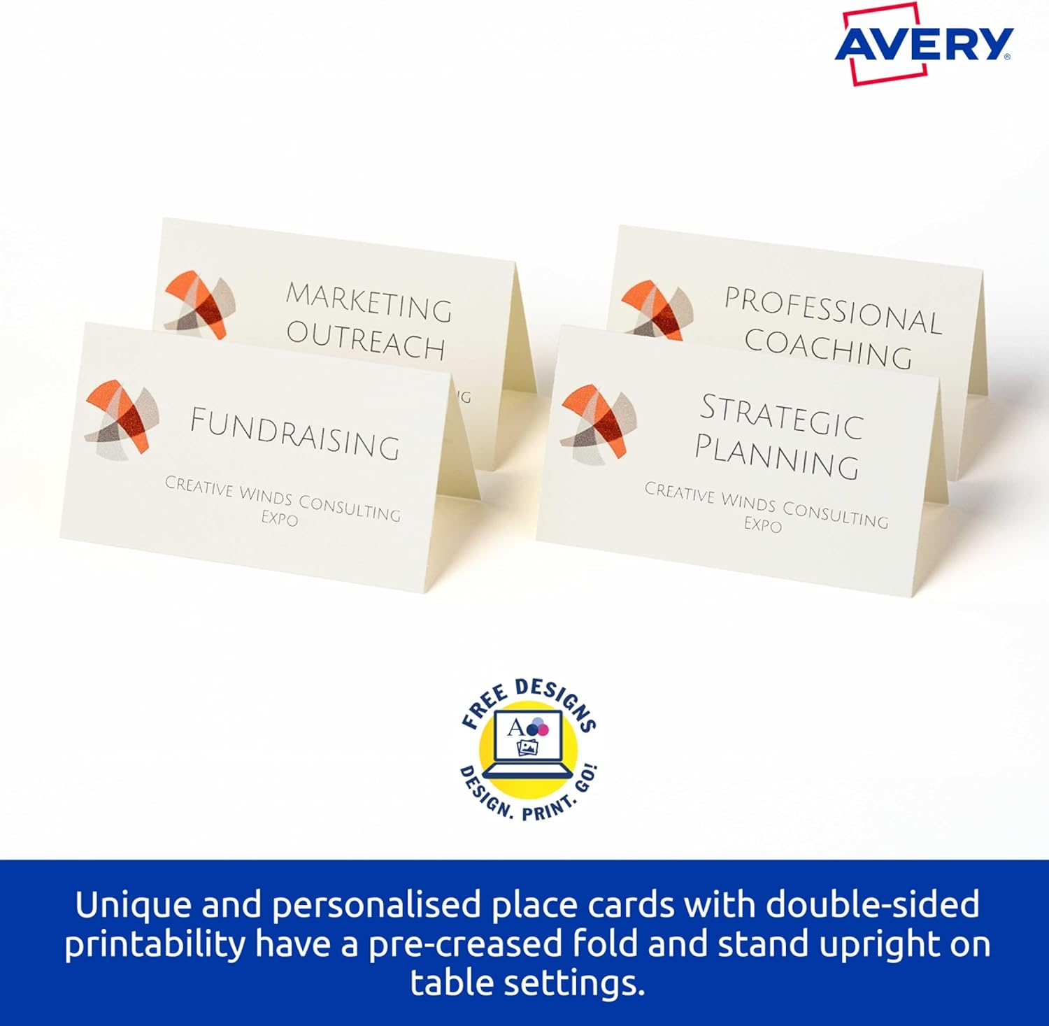 Avery Printable Folded Place Cards - Conferencing Supplies - Name Cards, 85 X 50 Mm, 40 Cards / 10 Sheets, 260 GSM (982503 / C32073) image number 4