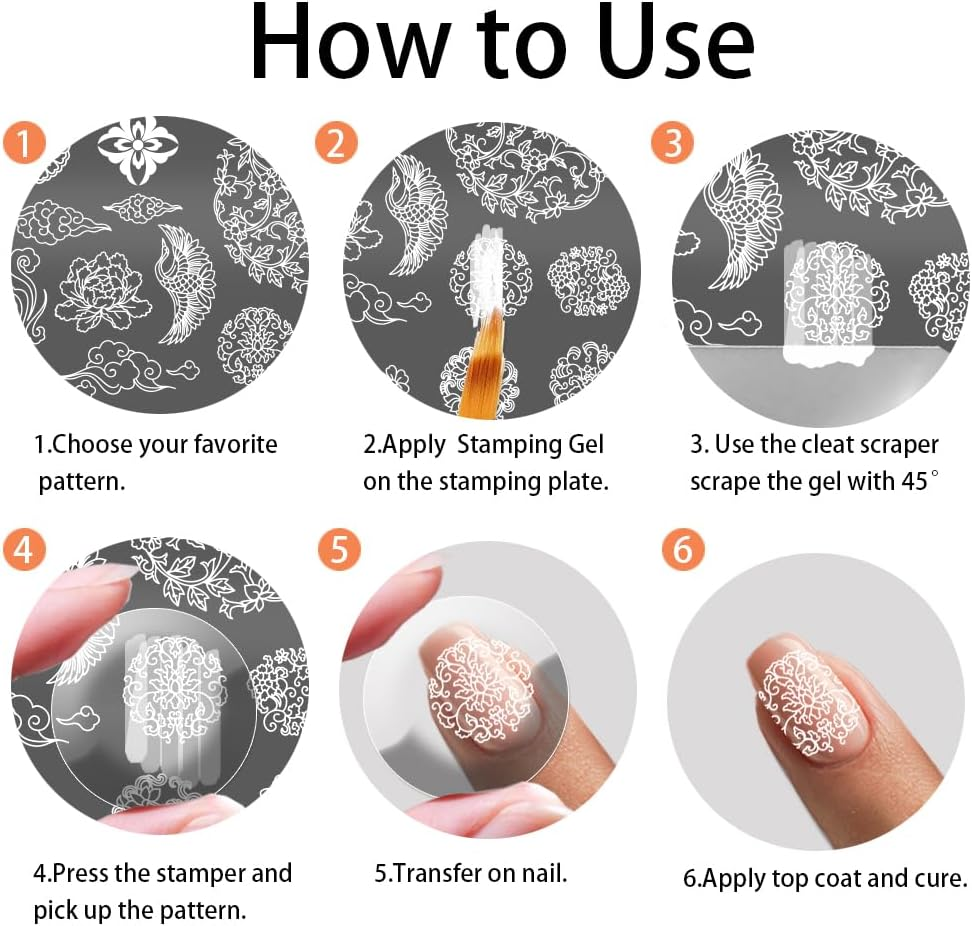 PH Pandahall Pack of 3 Chinese Porcelain Nail Stamp Plates Dragon Phoenix Pattern Nail Art Stencils Pottery Texture Nail Art Stencils Flower Nail Picture Plates for Women Nail Design 12 X 6 Cm image number 6