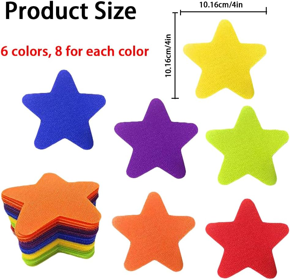Stars Floor Spot Dots Carpet Spots Carpet Markers,48Pcs Sports Spot Mark Colorful Five-Pointed Star Sticker Color Floor Mark Floor Mark Gym Carpet Mark Sticker,Colorful Floor Spots Star Carpet Markers image number 6