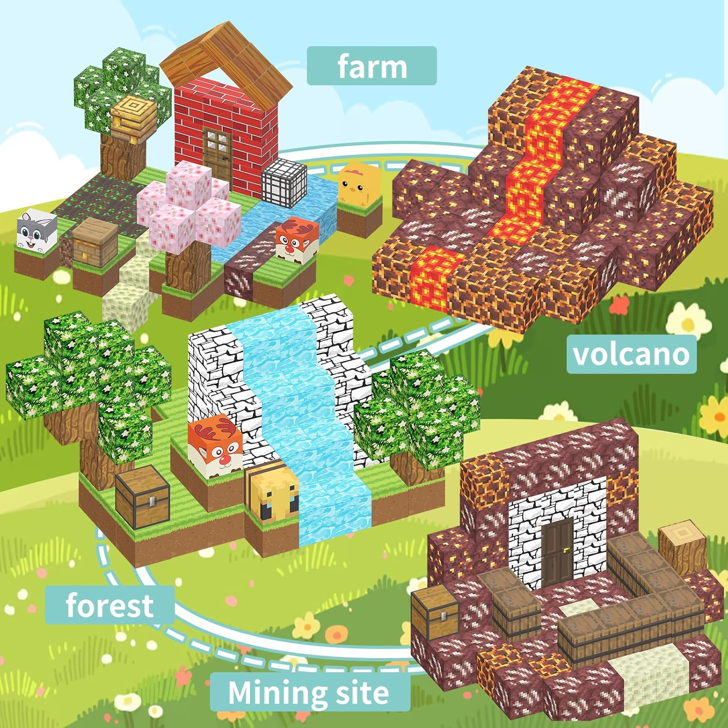 Elfew 132PCS Magnetic Blocks for 3+ Year Old Boys & Girls, STEM Magnetic Tiles Building Blocks, Building Games Sensory Toys, Stacking Toys for Kids, Indoor & Outdoor Play image number 3