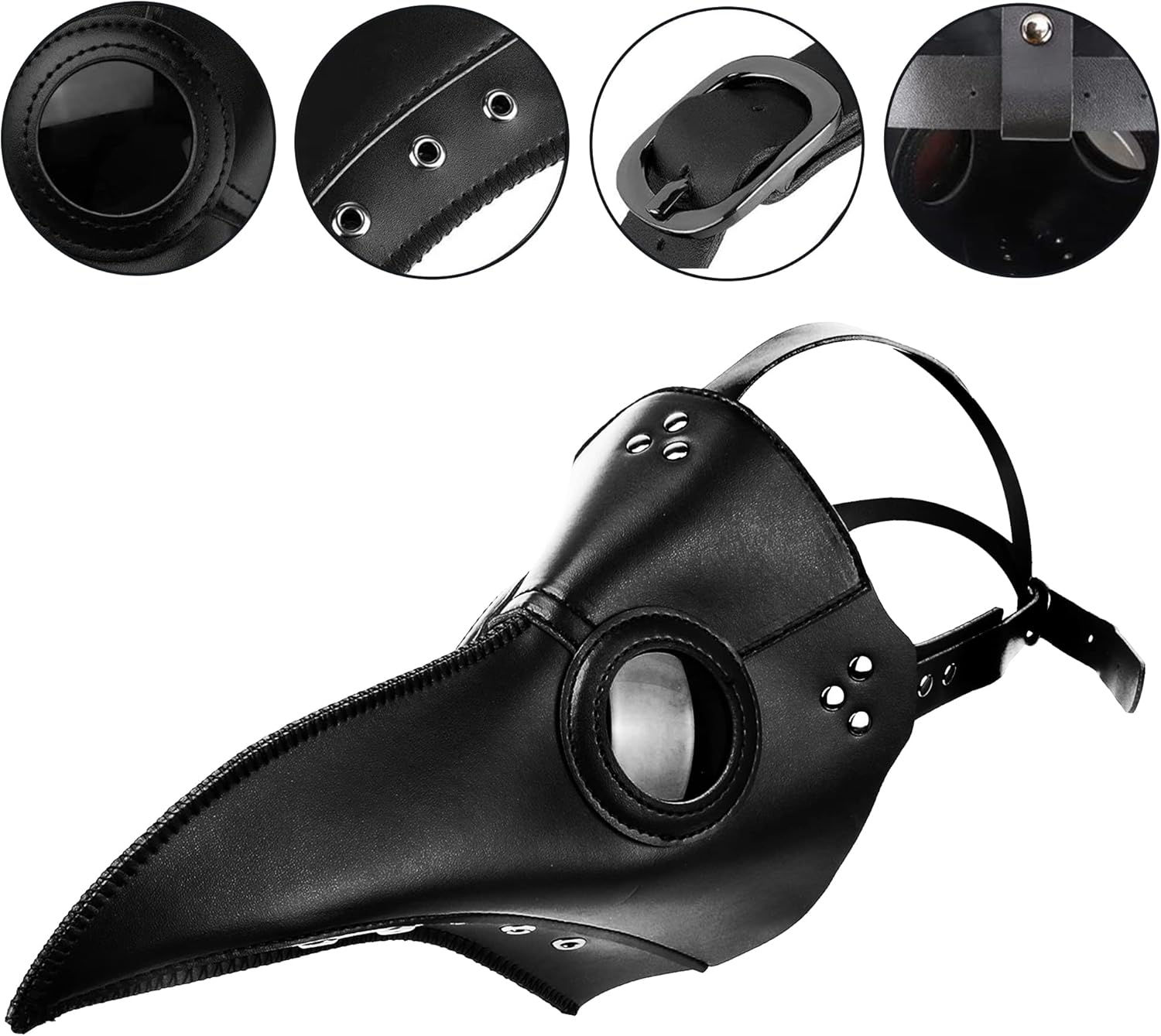 Plague Doctor Bird Leather Mask and Cloak Long Nose Beak Halloween Costume Props Leather Masks for Adults - L Size image number 5