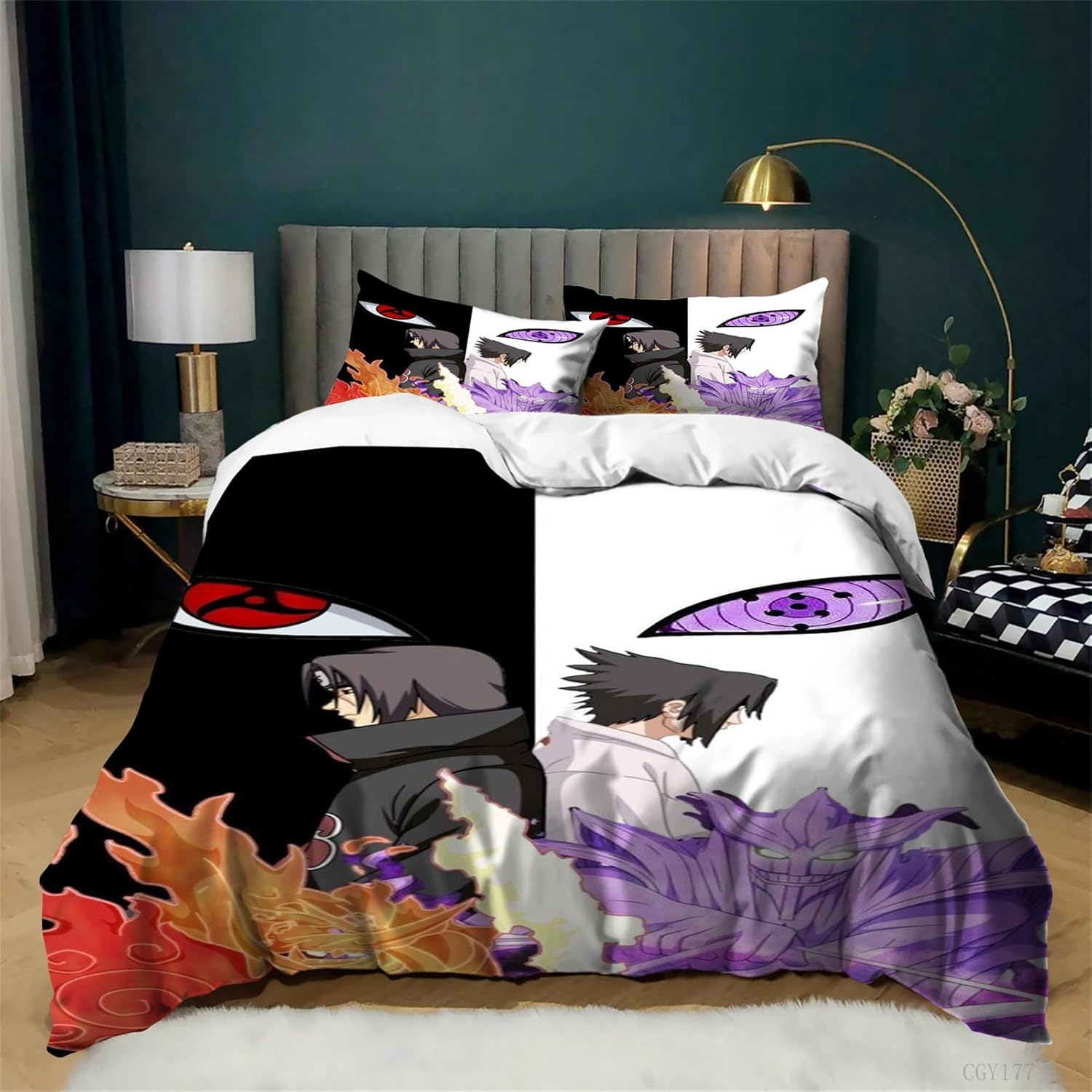 3Pcs Anime Naruto Duvet Cover Set Lightweight Quilt Cover Bedding Set Single Super Soft Duvet Cover with Pillowshams