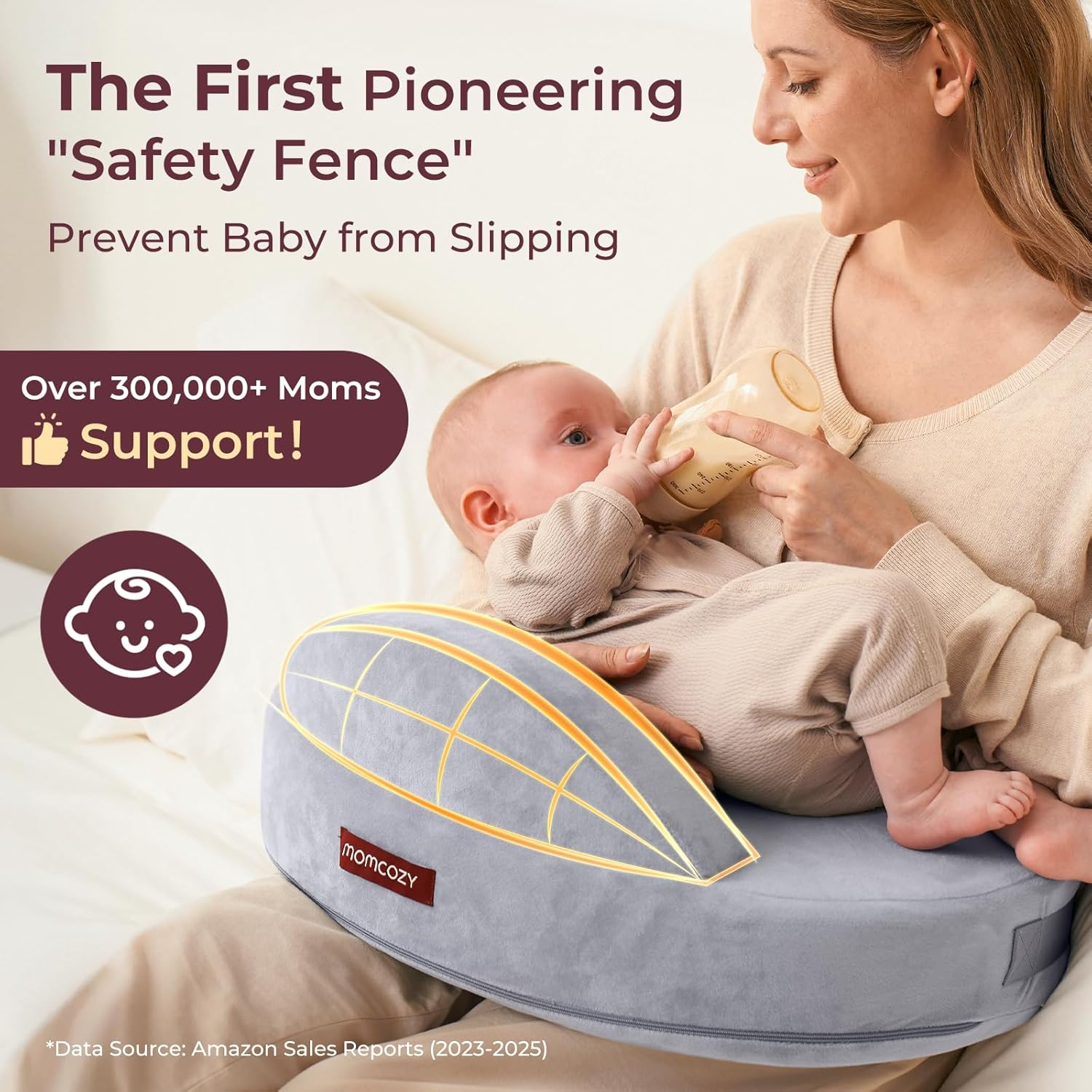Momcozy Exclusive Memory Foam Nursing Pillow - Pioneering Safety Fence-Plus Size Breastfeeding Pillow for Ergonomic Comfort & Support-Easier and Healthier Nursing - Fit for All, Removable Cover image number 1