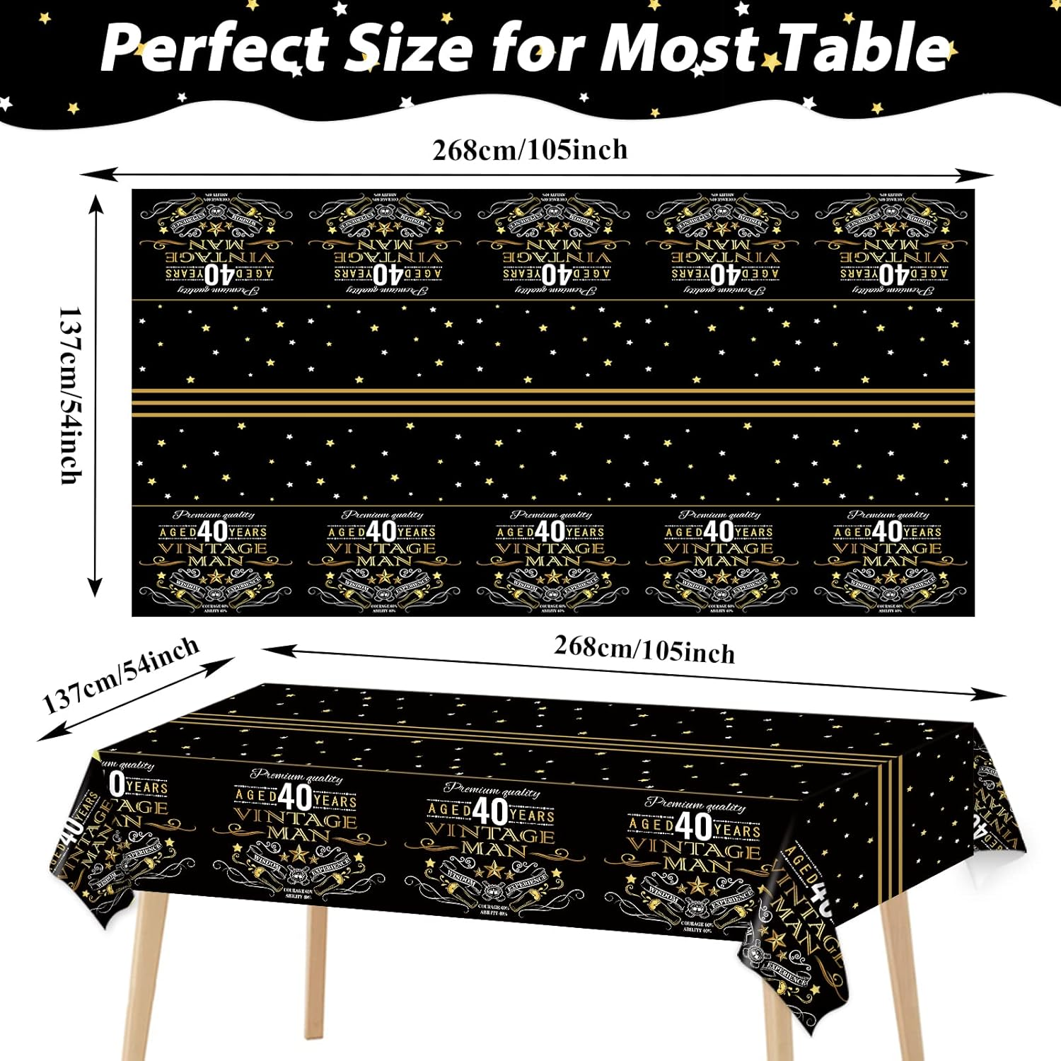 Gisgfim 3Pcs Vintage 40Th Tablecloth Table Cloth Party Supplies Back in 1983 Birthday Plastic Cover Cheers to 40 Years Decorations for Black Gold Outdoor Indoor 105 X 54 Inch image number 5