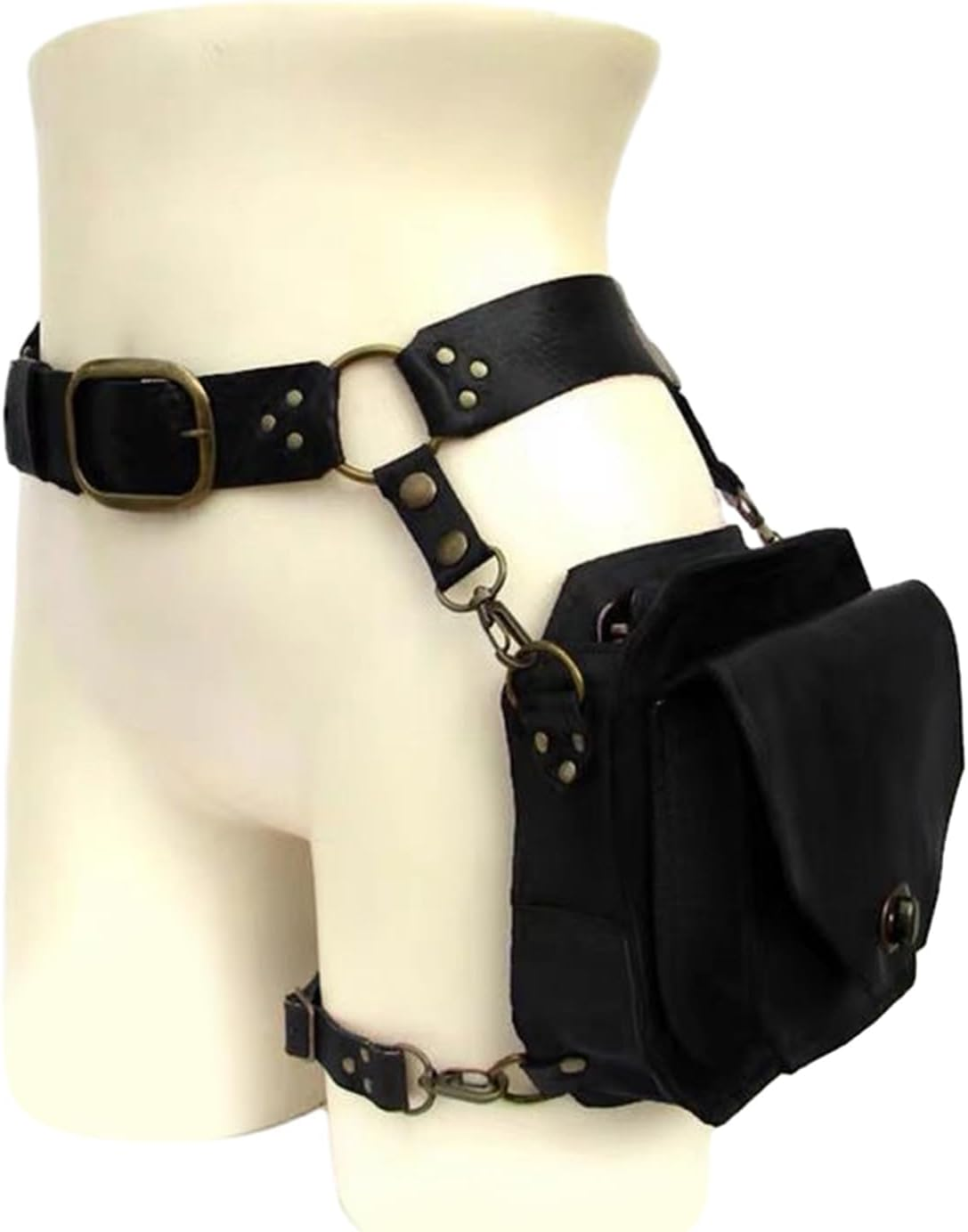 Medieval Steampunk Vintage Waist Belt Bag, Rock Leg Pouch with Adjustable Belt Loop and Zipper for Men Women Outdoor Travelling, Black image number 3