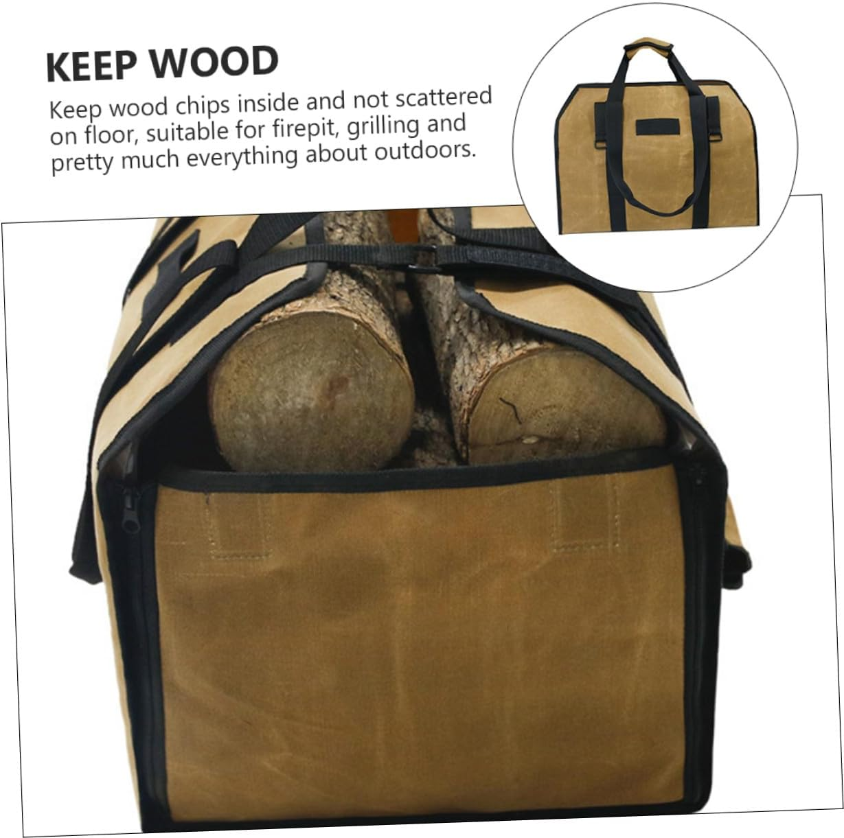 Water-Resistant Waxed Canvas Log Carrier Tote Bag with Metal Buckle and Strong Handles Firewood Holder for Camping Outdoor Bbq and Easy Storage Scratch-Resistant Firewood Carrier image number 5