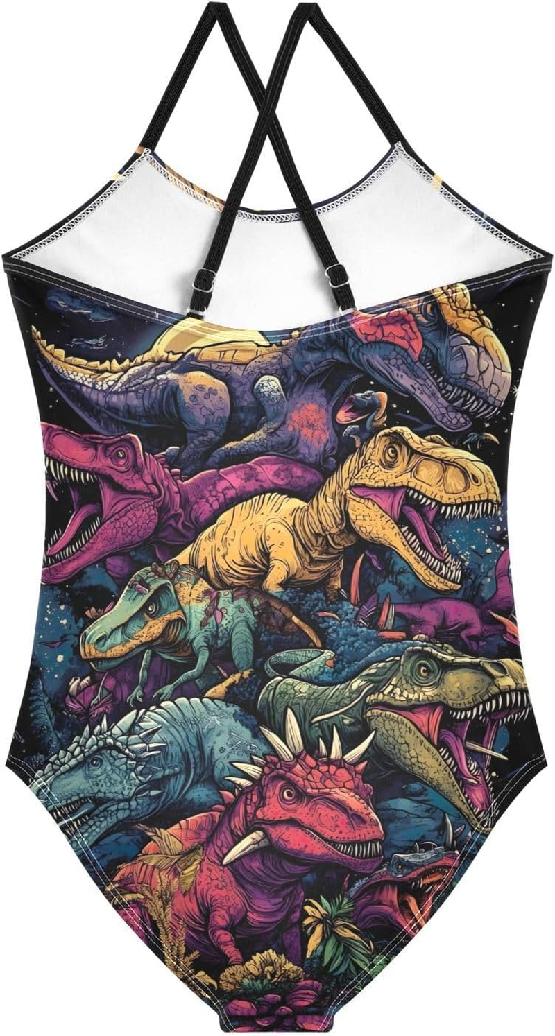 RPLIFE Dinosaurs Design Girls Swim Suit with Adjustable Shoulder Strap, Beach Swim Suits Kids, 3-10 image number 2