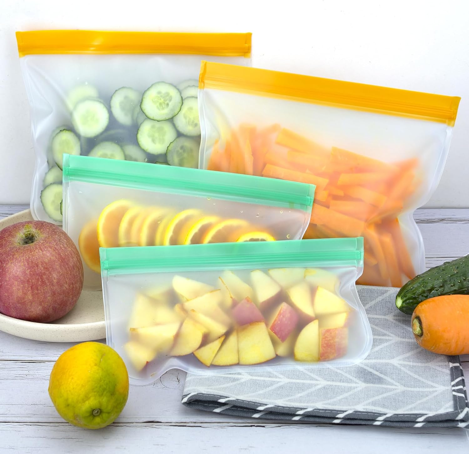 TROUSKAIG Silicone Storage Freezer Bags, 4 Reusable Sandwich Bags + 4 Reusable Snack Bags, Leakproof Food Storage Containers for Picnic, Work, Home Use image number 6