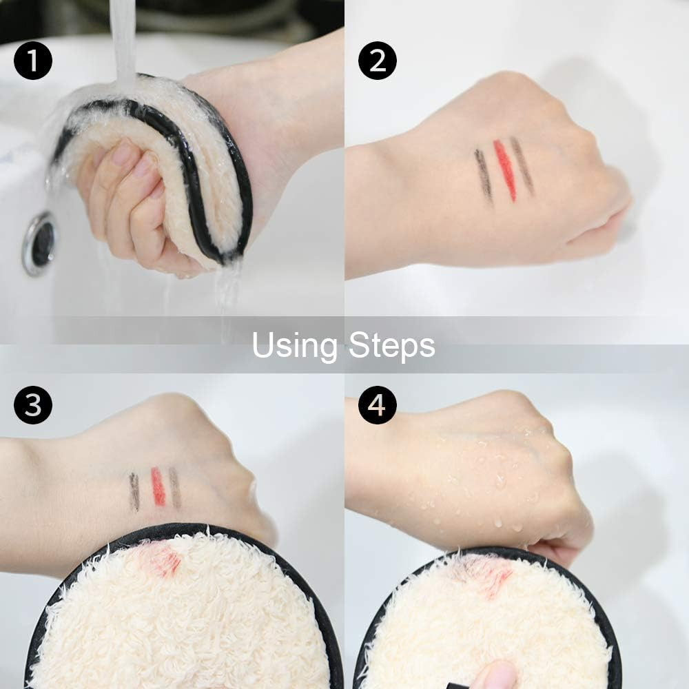 URAQT Makeup Remover Pads, 4 Pack Reusable Large Double-Sided Face Cleansing Cloths, Washable Microfibre Cotton for Eyes, Suits All Skin Types image number 4