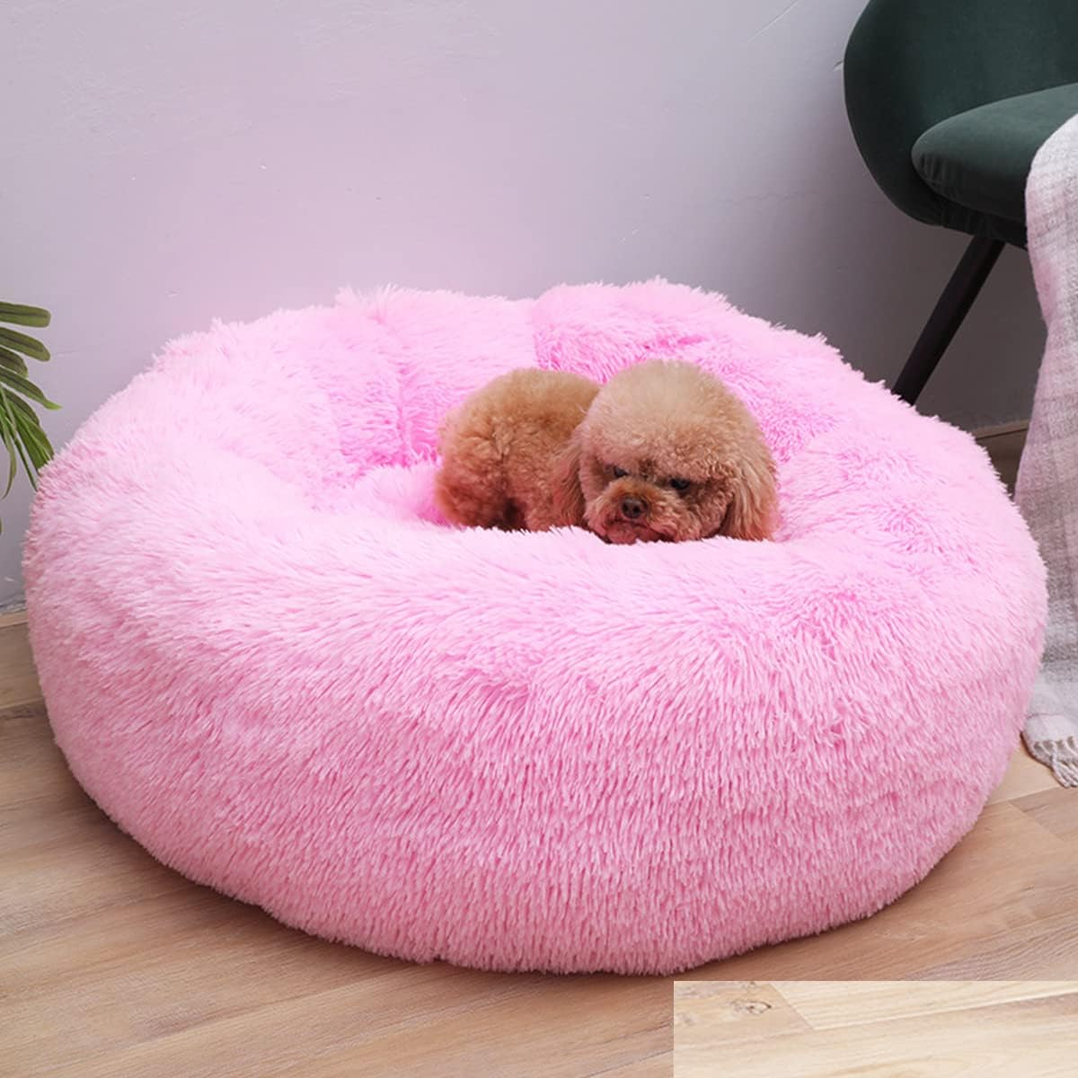 Calming Dog Bed & Cat Bed, Warming Cozy Soft Dog round Bed, Fluffy Faux Fur Plush Dog Cat Cushion Bed for Small Medium Dogs and Cats，Diameter16In image number 2