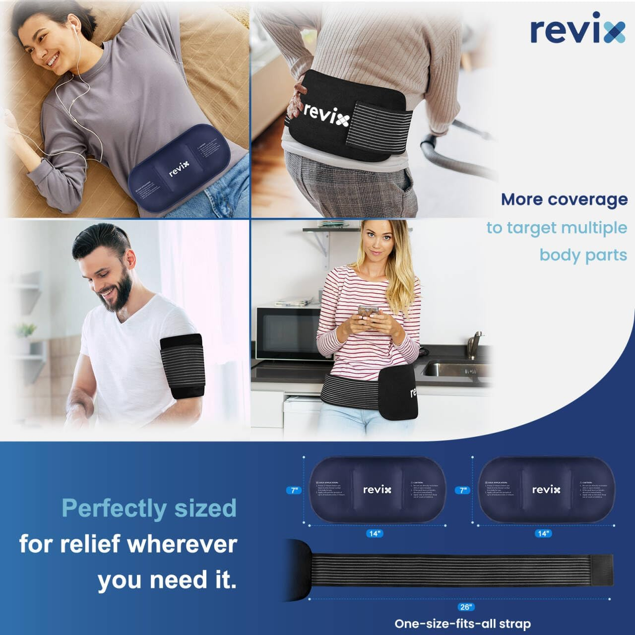 REVIX Ice Packs for Injuries Reusable (3-Piece Set) &ndash; Gel Cold Packs 14"X7" Large Ice Pack for Back, Shoulder, Hip and Knee, Long-Lasting Cold Compress for Enhancing Comfort and Soothing Fatigue image number 5