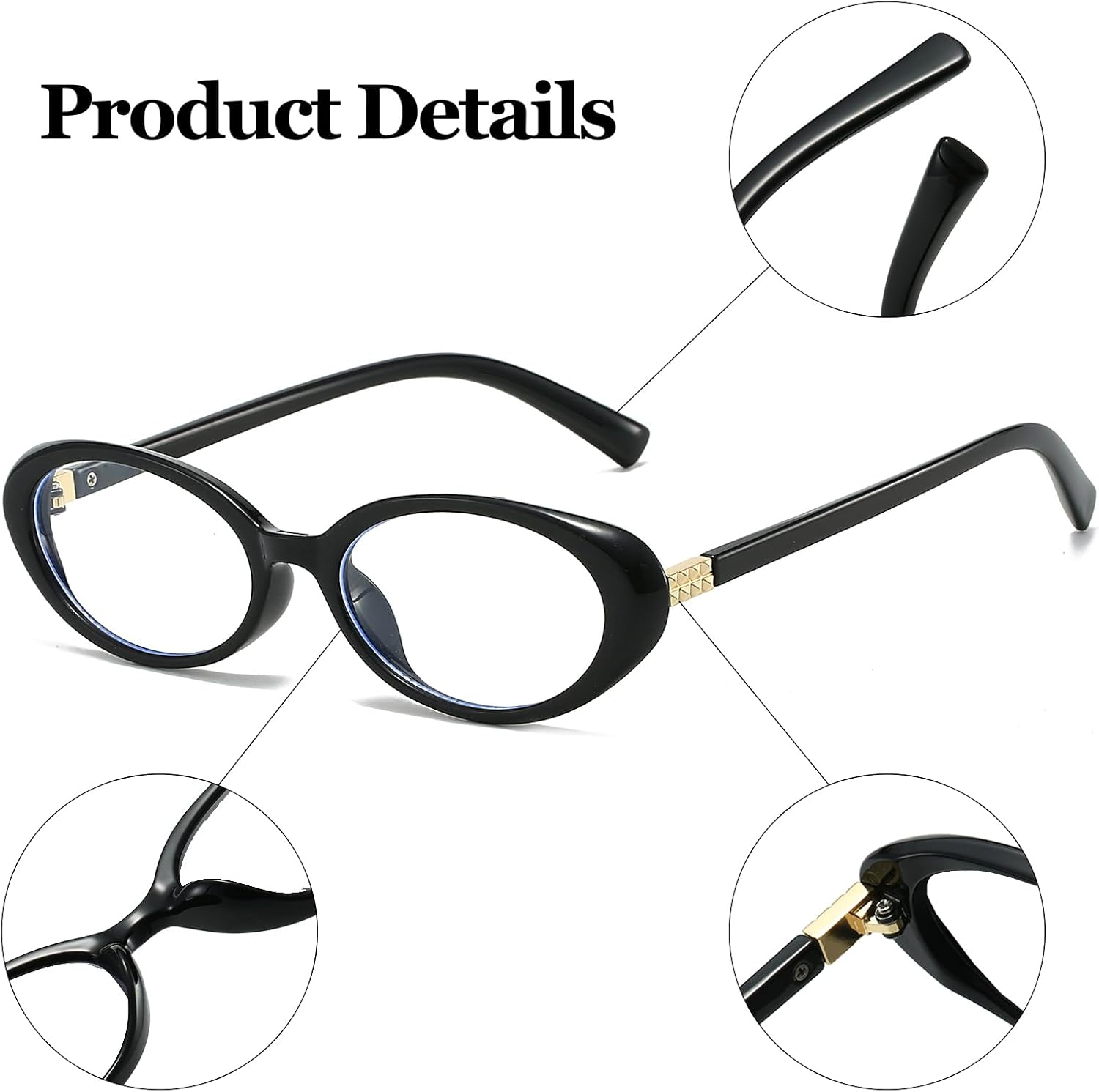 LJCZKA Oval Blue Light Glasses for Women Oval Computer Glasses anti Eyestrain Headache Trendy Y2K Shades for Reading Texting Gaming - 0 X, Black image number 6