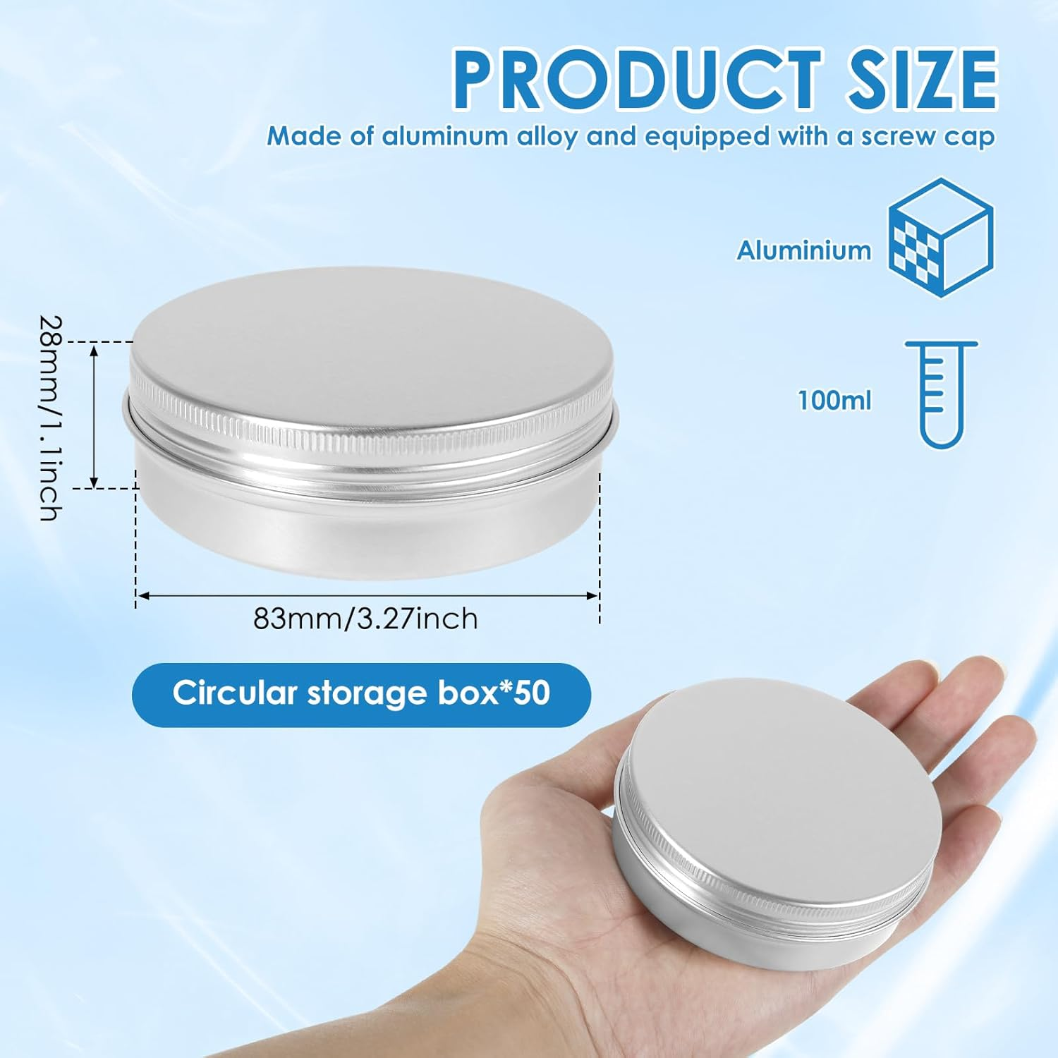 Awobepl 50 Pack 100Ml Aluminum Tin Jars with Airtight Screw Lids - Food Grade Reusable Containers for Cosmetics, Candies, Crafts & Coins image number 5
