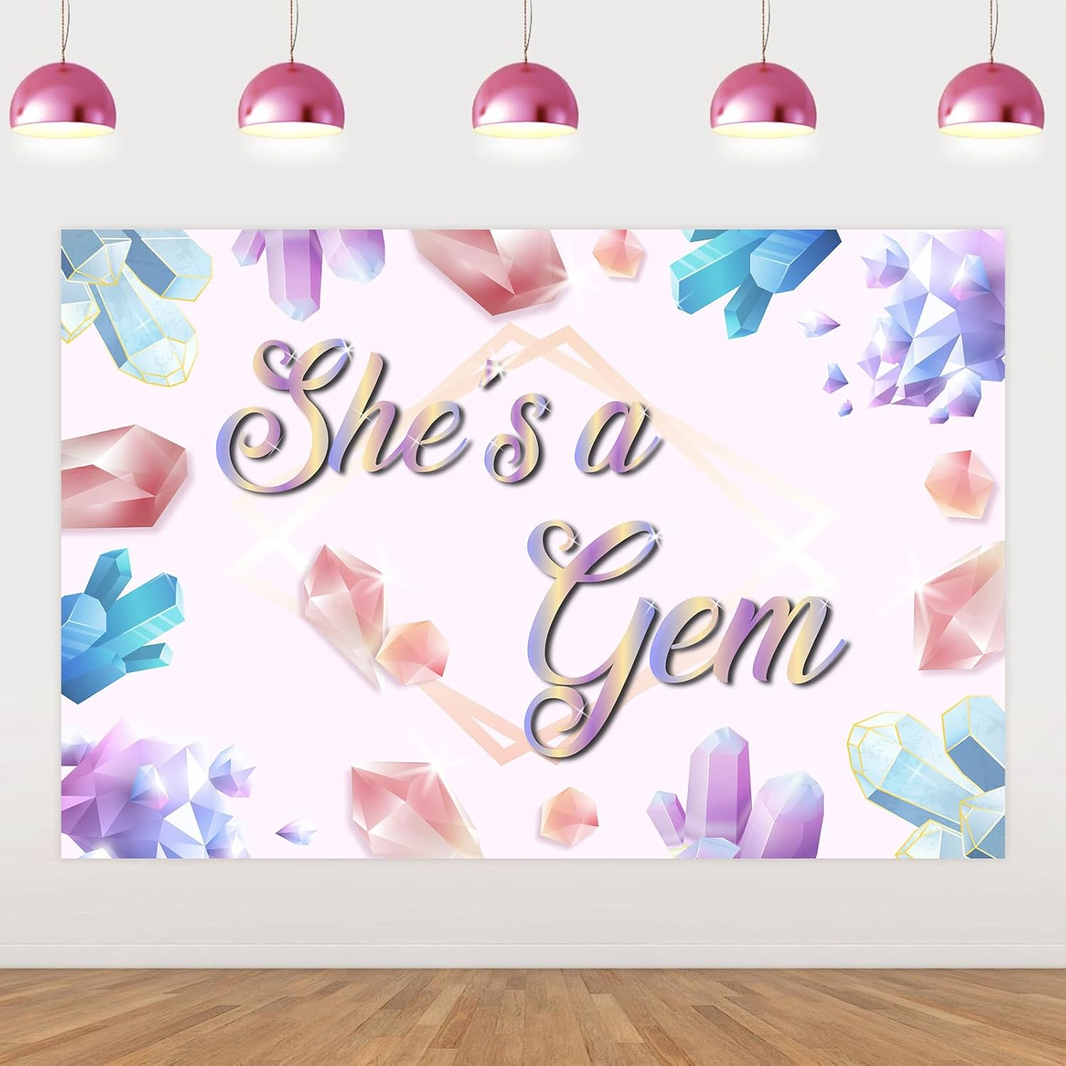 Wonmelody Gem Party Decorations for Girls 5 * 3 Ft She'S a Gem Backdrop Banner Geology Birthday Party Backdrop Jewel Birthday Party Decoration for Colorful Rocks and Minerals Treasure Diamond Party image number 4