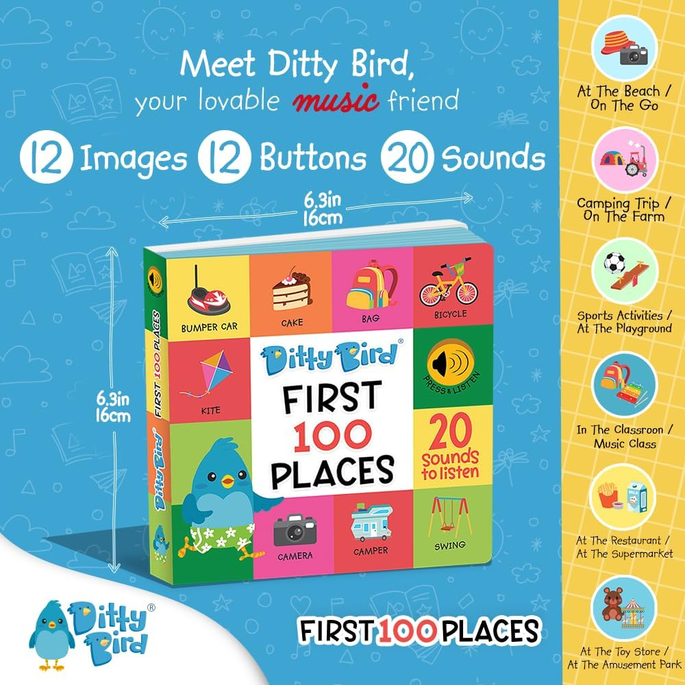 Talking Books 100 Places | 100 Words for Vocabulary & Speech Learning | Sound Books for Toddlers 1-3 | Children'S Interactive Toddler Books with Great Pictures | Sturdy Baby Sound Books image number 3