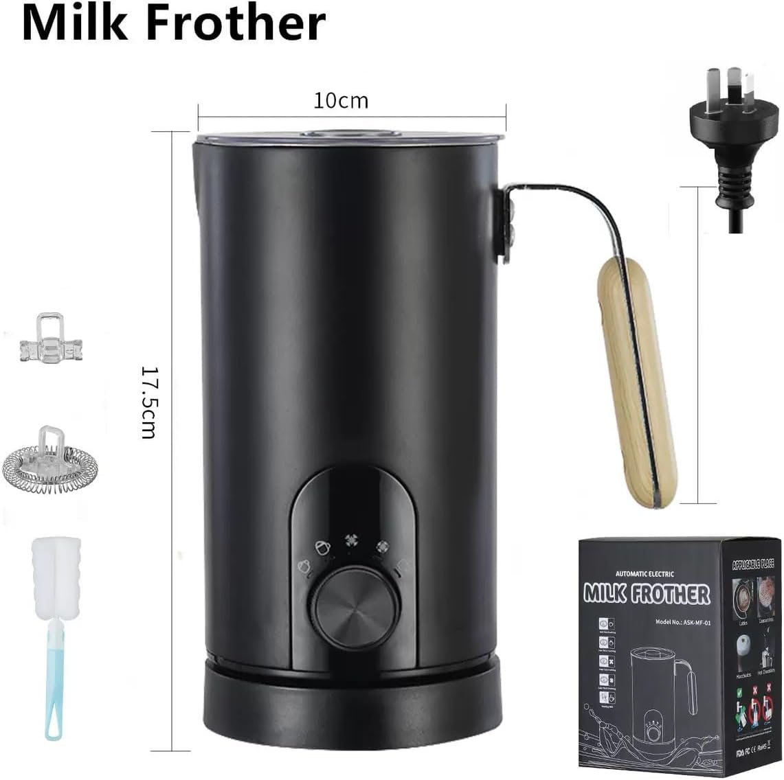 Electric Milk Frother and Steamer with Hot/Coldsettings, 5 Modes & Eco Coating Effortless Cleaning, Creates Silky Smoothfoam for All Coffee Types Black image number 2