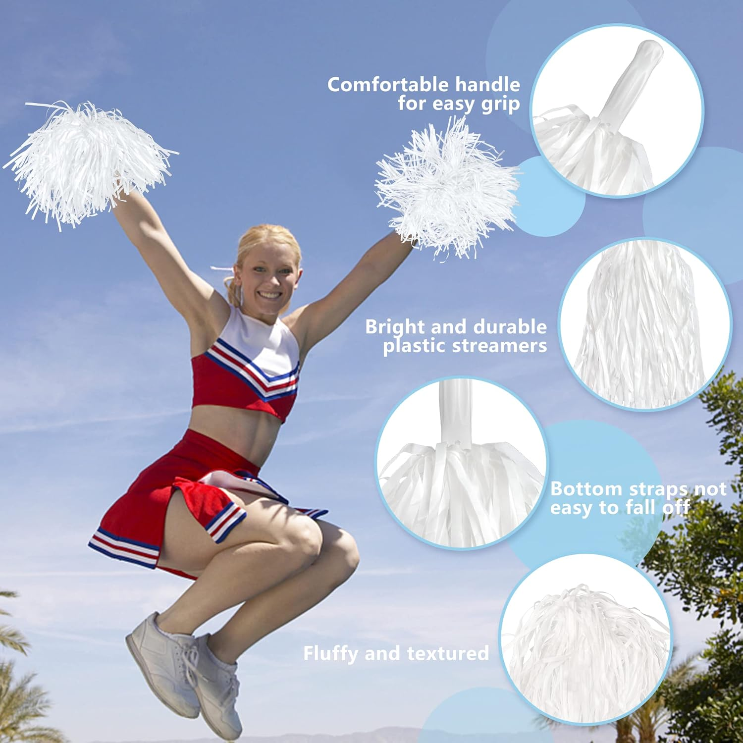 18PCS Cheerleading Pom Poms Foil Plastic Pom Poms for Game Sports Squads Dancing Party Football Basketball Club Spirit Sports Stage Performance Celebration